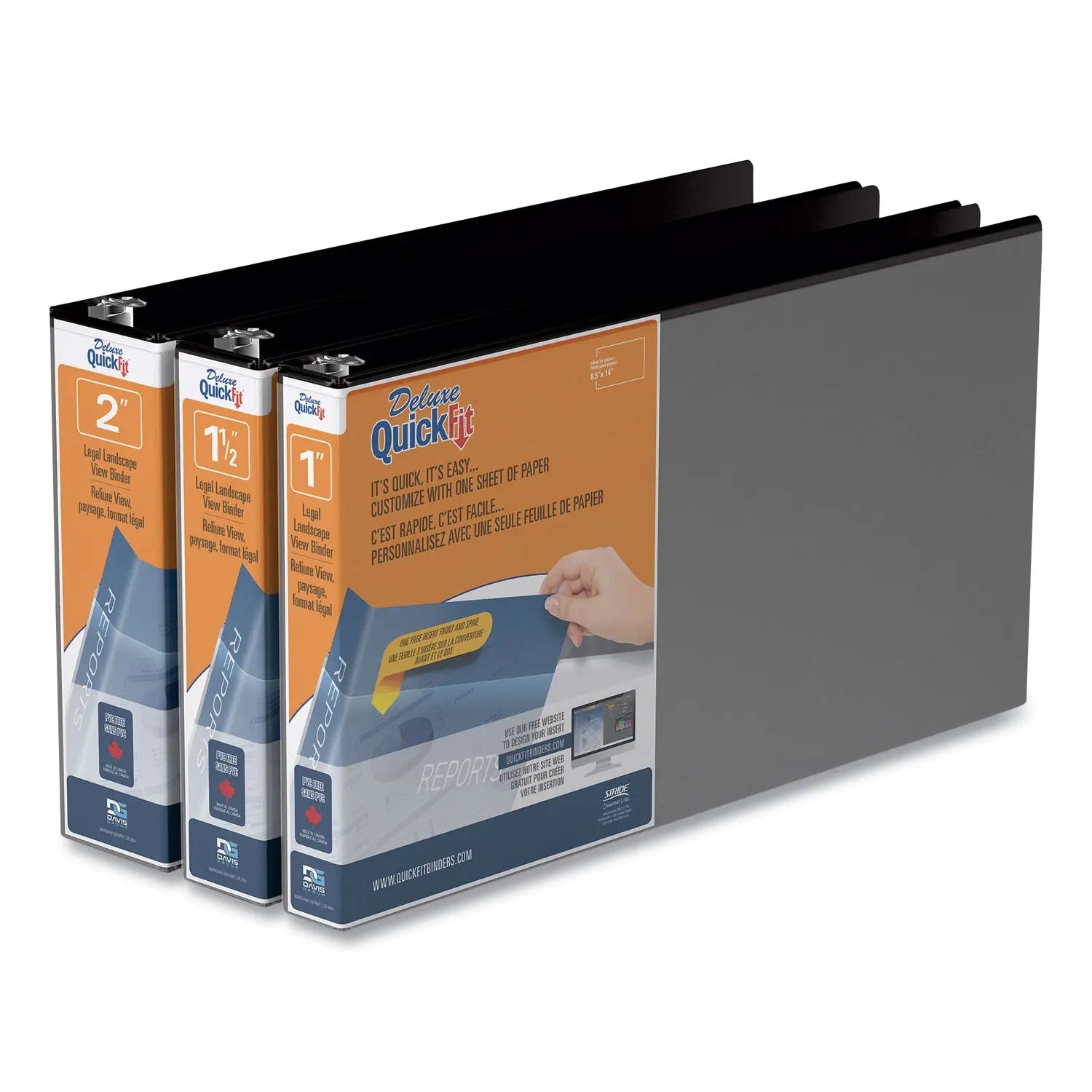 QuickFit Landscape Spreadsheet Round Ring View Binder, 3 Rings, 1" Capacity, 14 x 8.5, Black Stride Flipcost