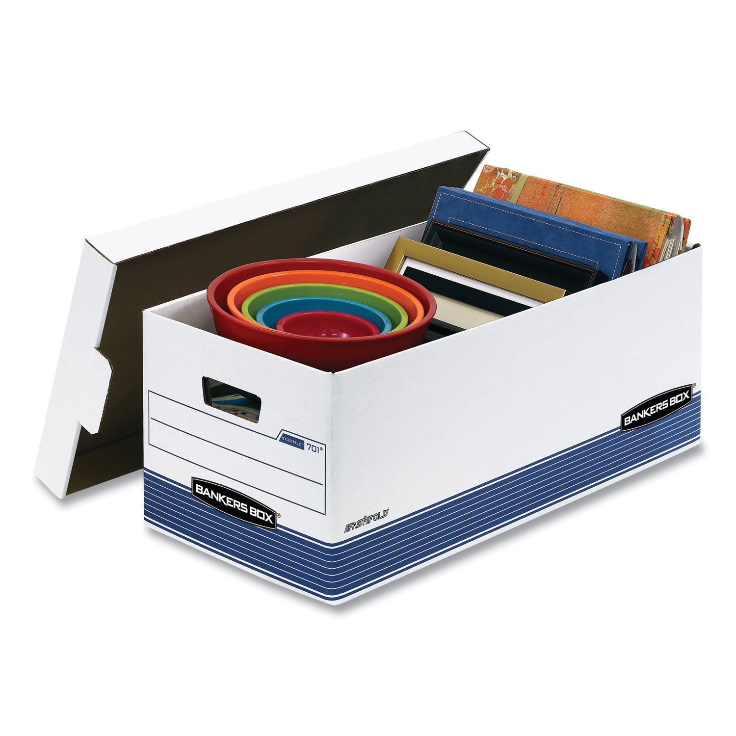 Bankers Box® Stor/file Medium-Duty Storage Boxes, Letter Files, 12.88" X 25.38" X 10.25", White/blue, 12/carton