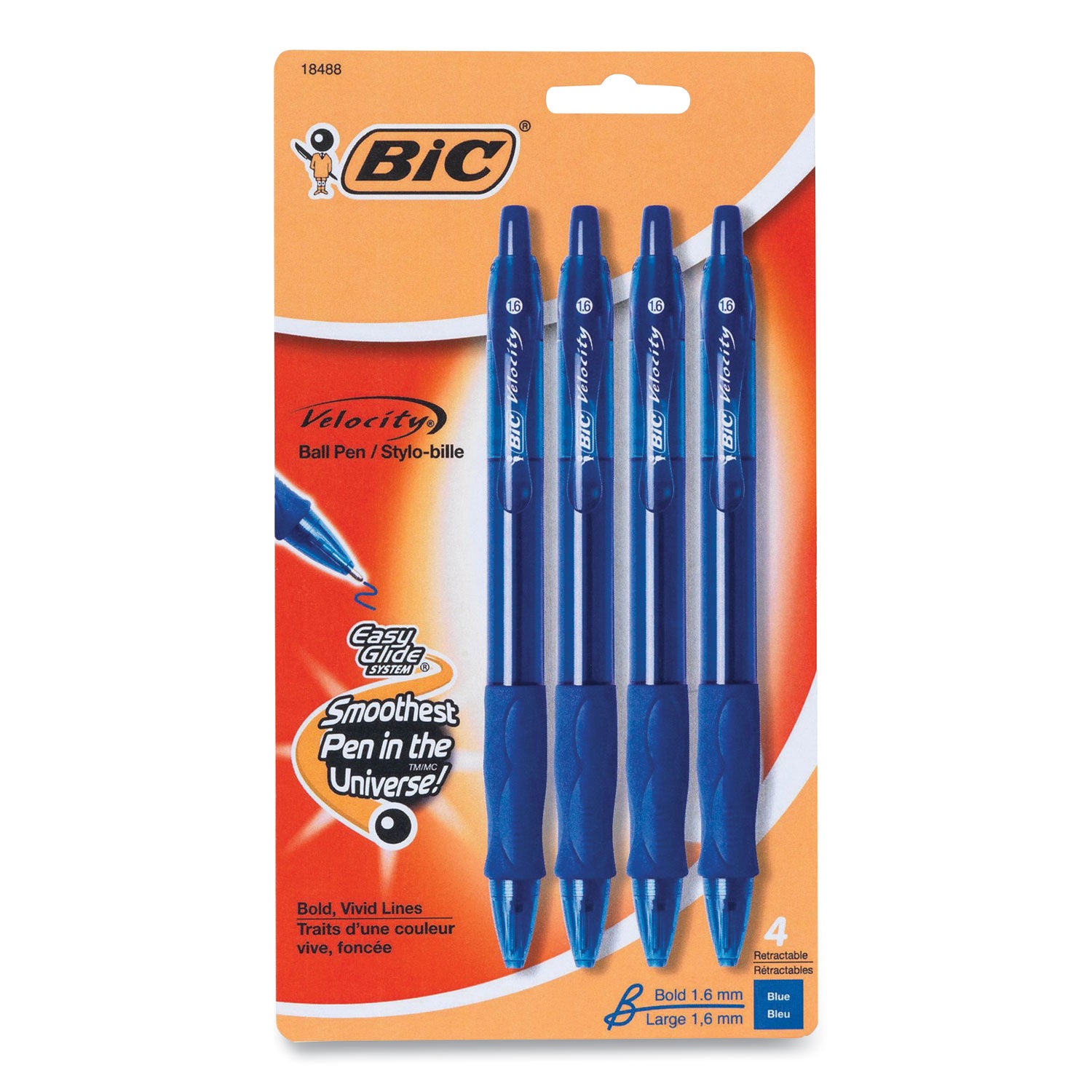 BIC® Glide Bold Ballpoint Pen, Retractable, Bold 1.6 Mm, Blue Ink, Translucent Blue Barrel, 4/pack