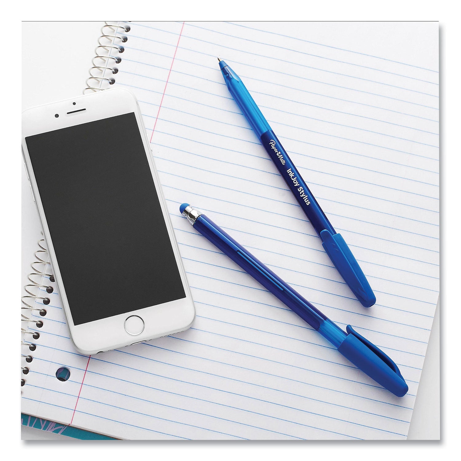 Paper Mate® InkJoy 100 Ballpoint Pen/Stylus, Stick, Medium 1 mm, Blue Ink, Blue Barrel, 12/Pack