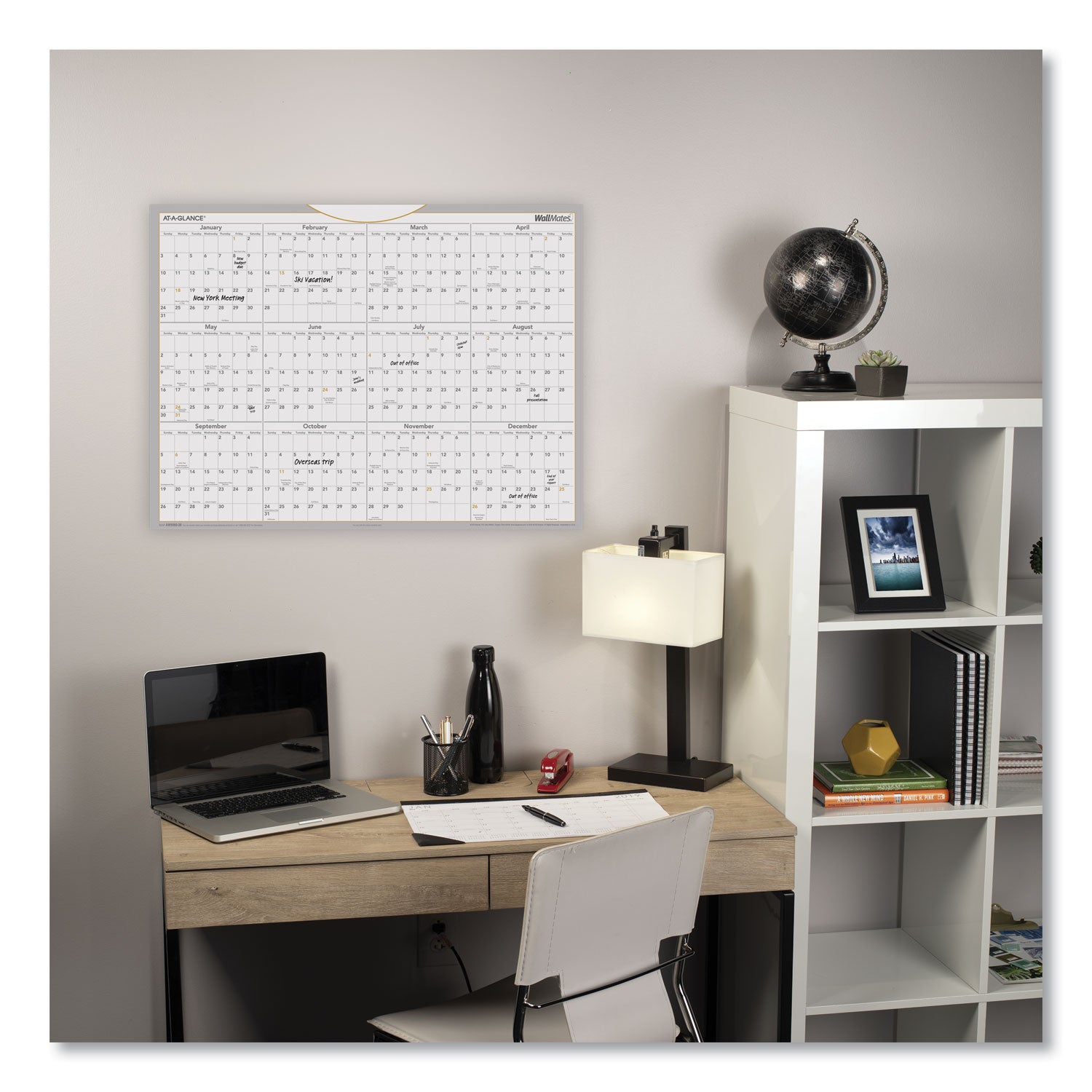 AT-A-GLANCE® WallMates Self-Adhesive Dry Erase Yearly Planning Surfaces, 24 x 18, White/Gray/Orange Sheets, 12-Month (Jan to Dec): 2025