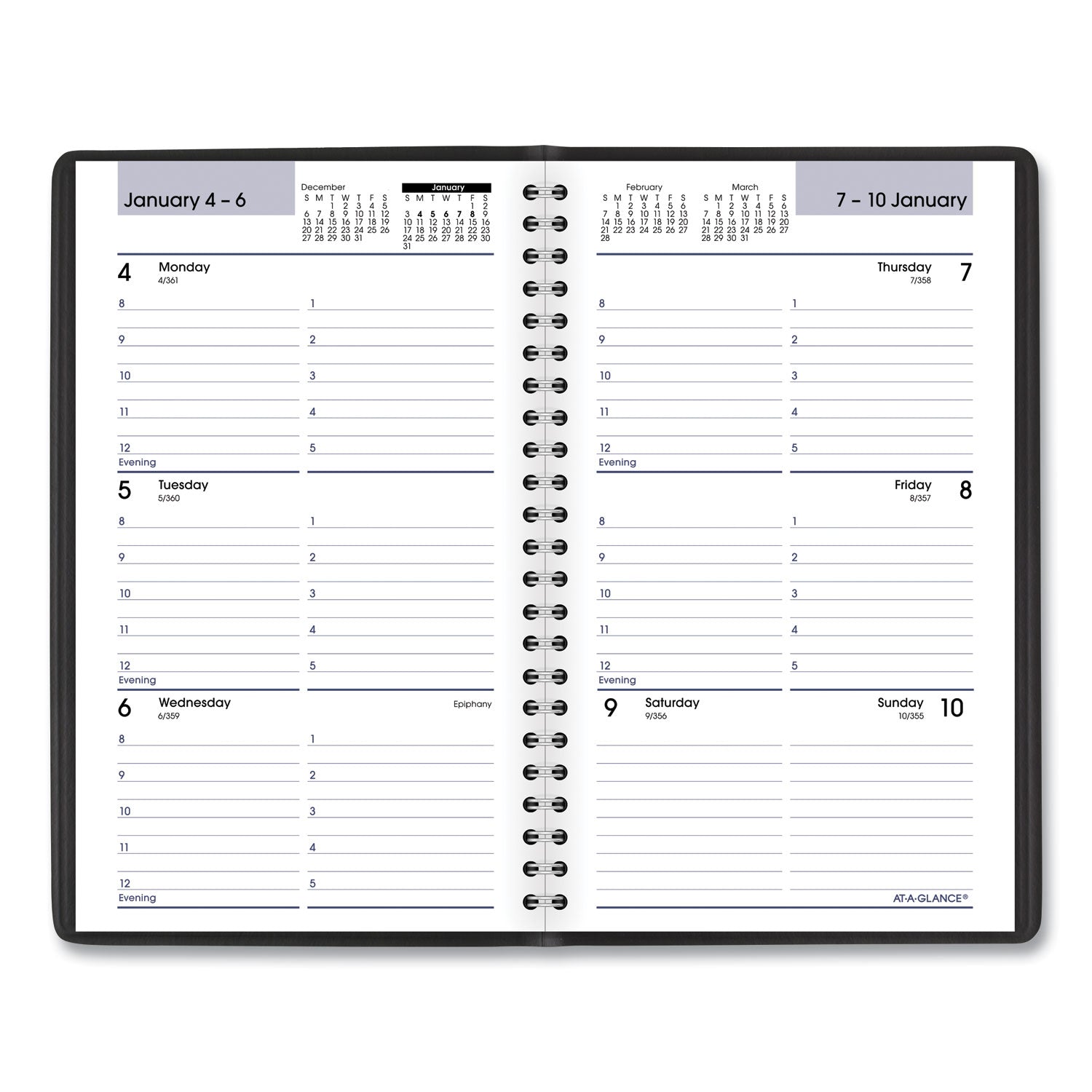 AT-A-GLANCE® DayMinder Block Format Weekly Appointment Book, 8.5 x 5.5, Black Cover, 12-Month (Jan to Dec): 2025