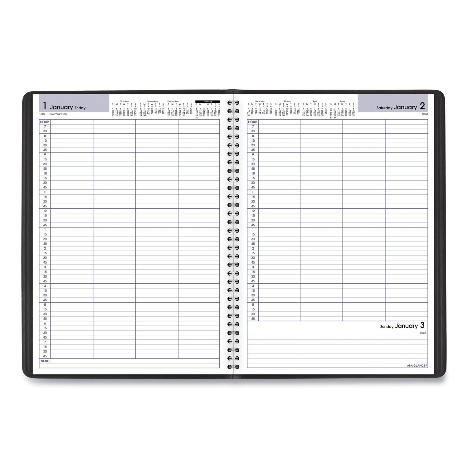 AT-A-GLANCE® DayMinder Four-Person Group Daily Appointment Book, 11 x 8, Black Cover, 12-Month (Jan to Dec): 2025
