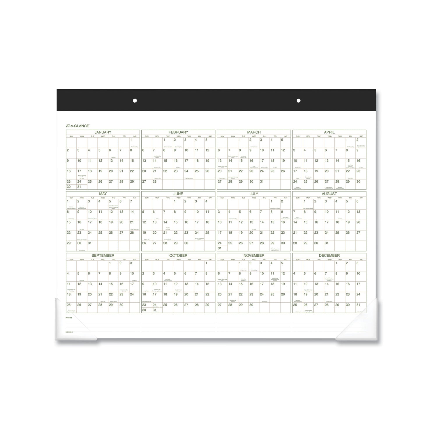AT-A-GLANCE® Two-Color Desk Pad, 22 x 17, White Sheets, Black Binding, Clear Corners, 12-Month (Jan to Dec): 2025