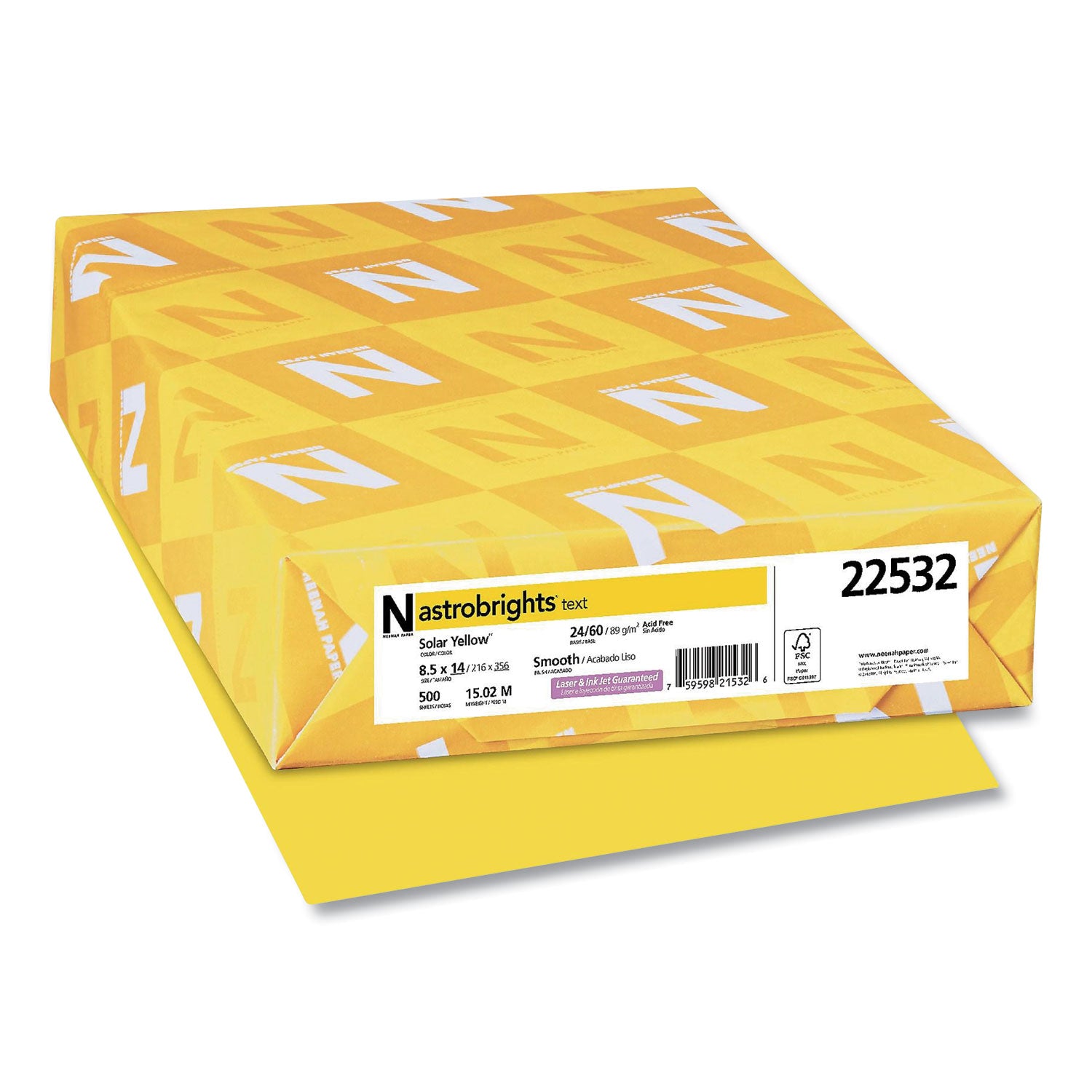 Astrobrights® Color Paper, 24 lb Bond Weight, 8.5 x 14, Solar Yellow, 500/Ream