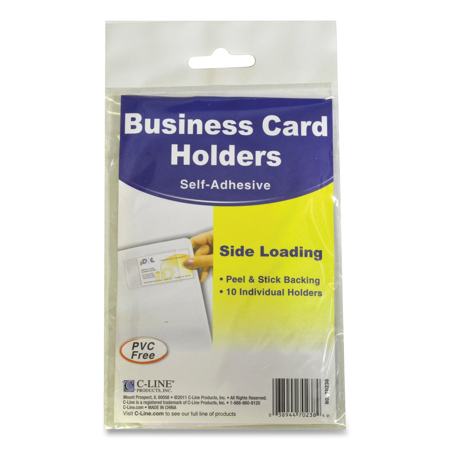 C-Line® Self-Adhesive Business Card Holders, Side Load, 2 x 3.5, Clear, 10/Pack