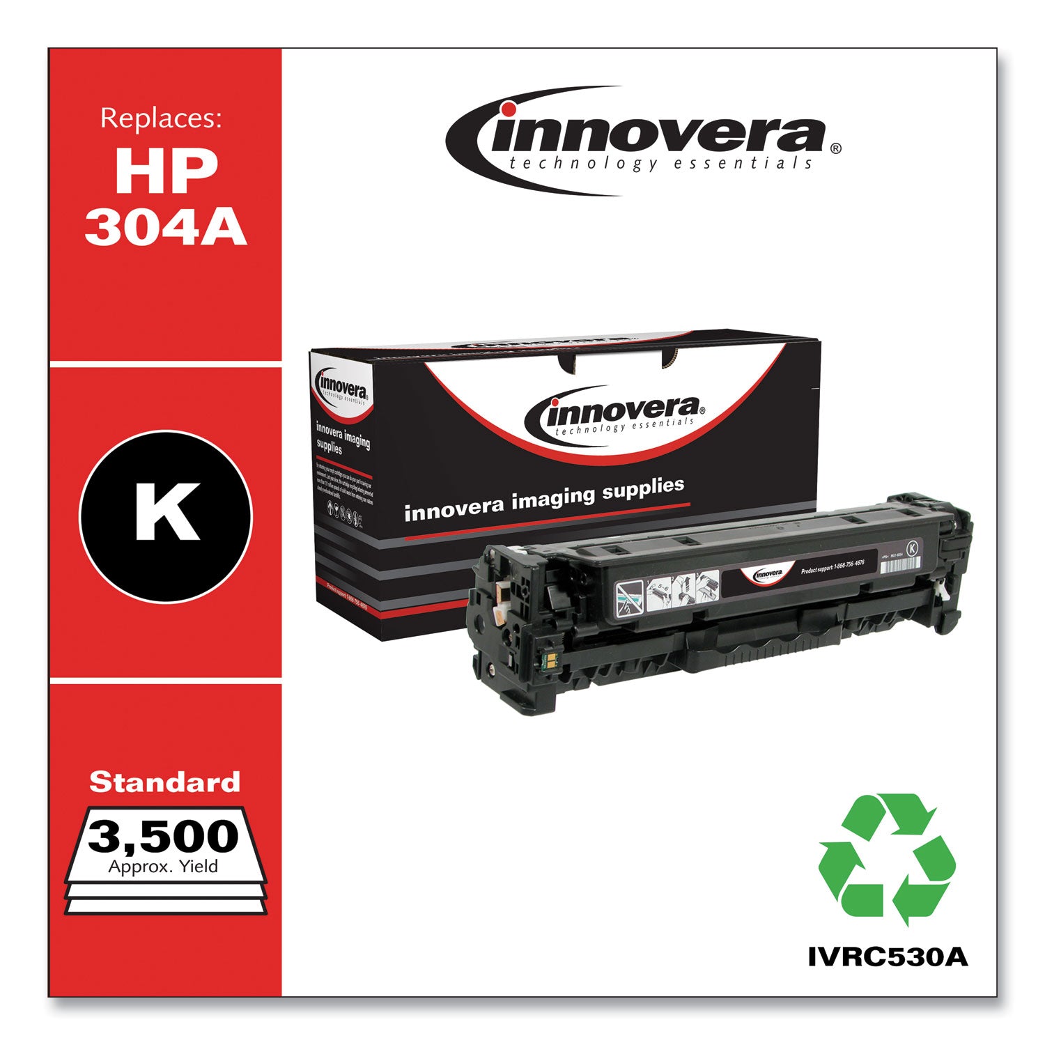 Innovera® Remanufactured Black Toner, Replacement for 304A (CC530A), 3,500 Page-Yield