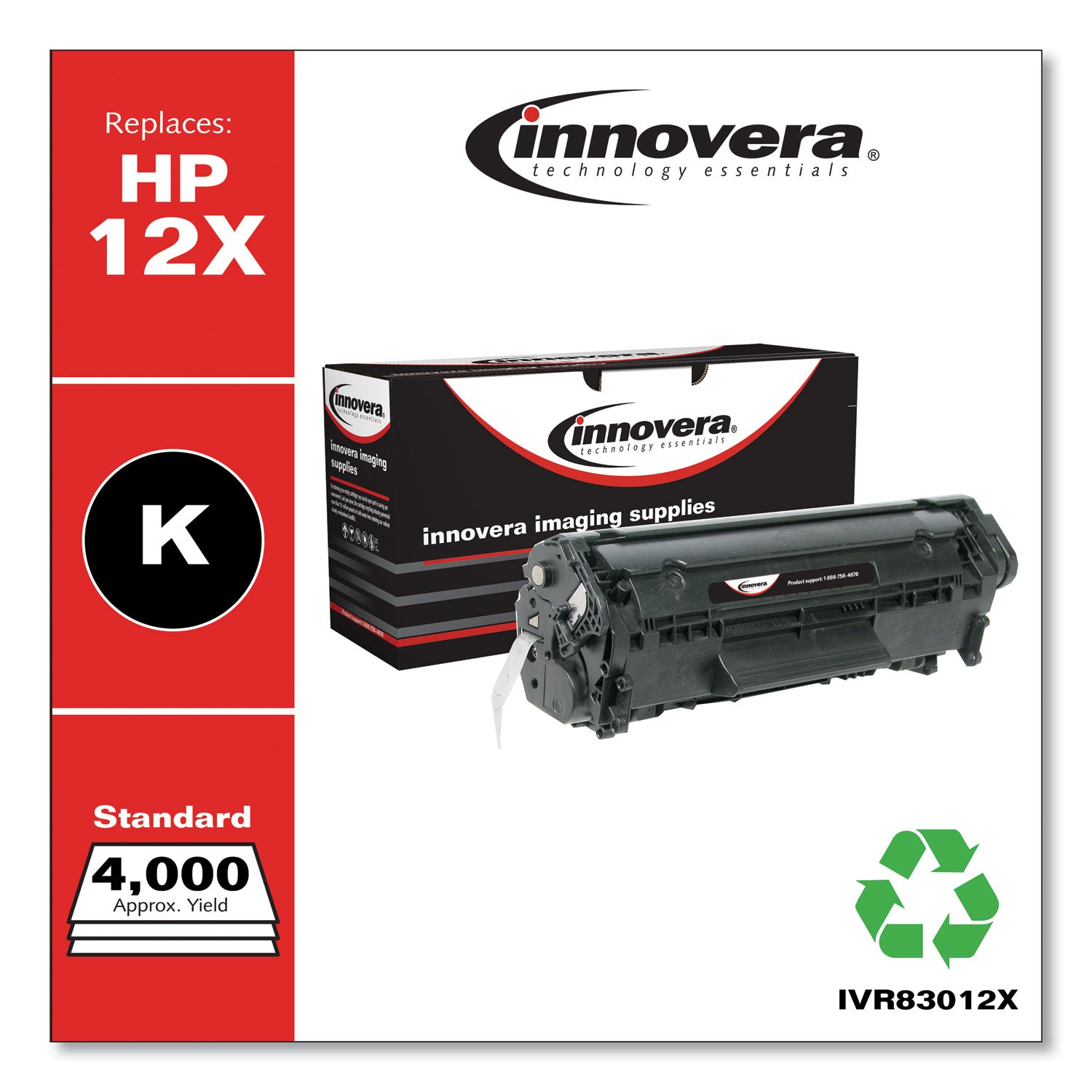 Innovera® Remanufactured Black Extended-Yield Toner, Replacement for 12X (Q2612X), 4,000 Page-Yield