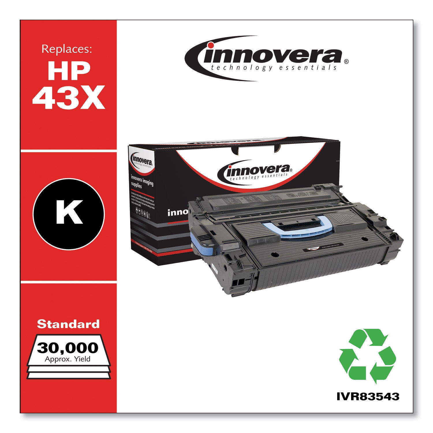 Innovera® Remanufactured Black High-Yield Toner, Replacement for 43X (C8543X), 30,000 Page-Yield