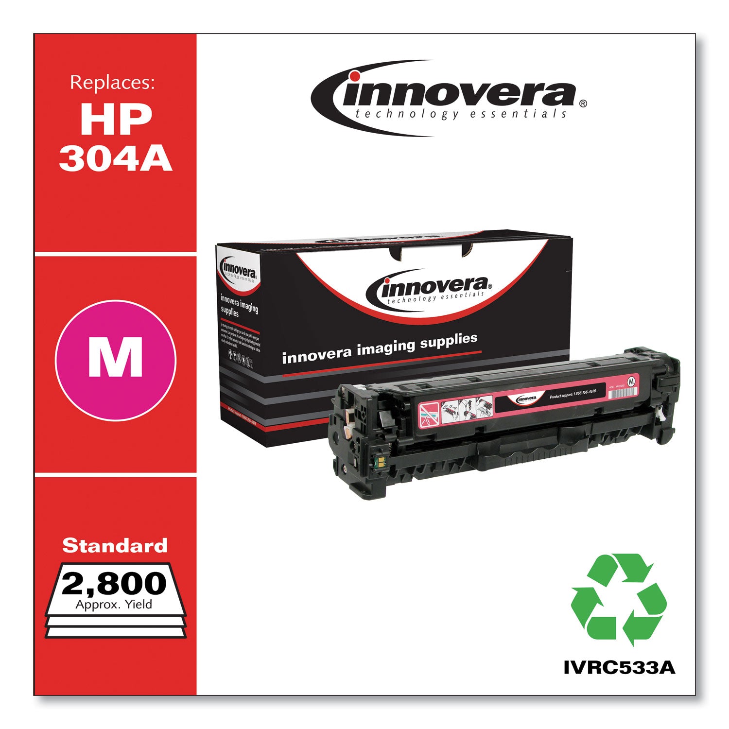 Innovera® Remanufactured Magenta Toner, Replacement for 304A (CC533A), 2,800 Page-Yield