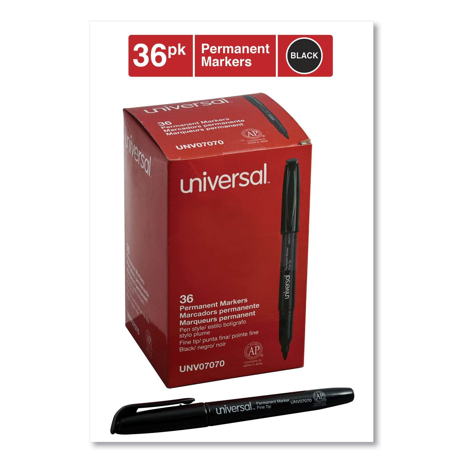 Universal™ Pen-Style Permanent Marker Value Pack, Fine Bullet Tip, Black, 36/pack