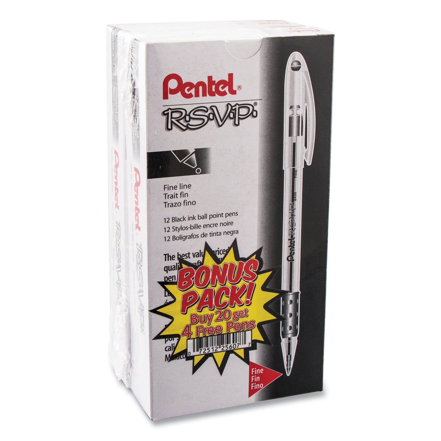 Pentel® R.s.v.p. Ballpoint Pen Value Pack, Stick, Fine 0.7 Mm, Black Ink, Clear/black Barrel, 24/pack