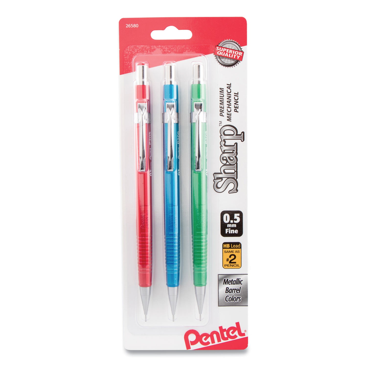 Sharp Mechanical Pencil, 0.5 mm, HB (#2), Black Lead, Assorted Barrel Colors, 3/Pack