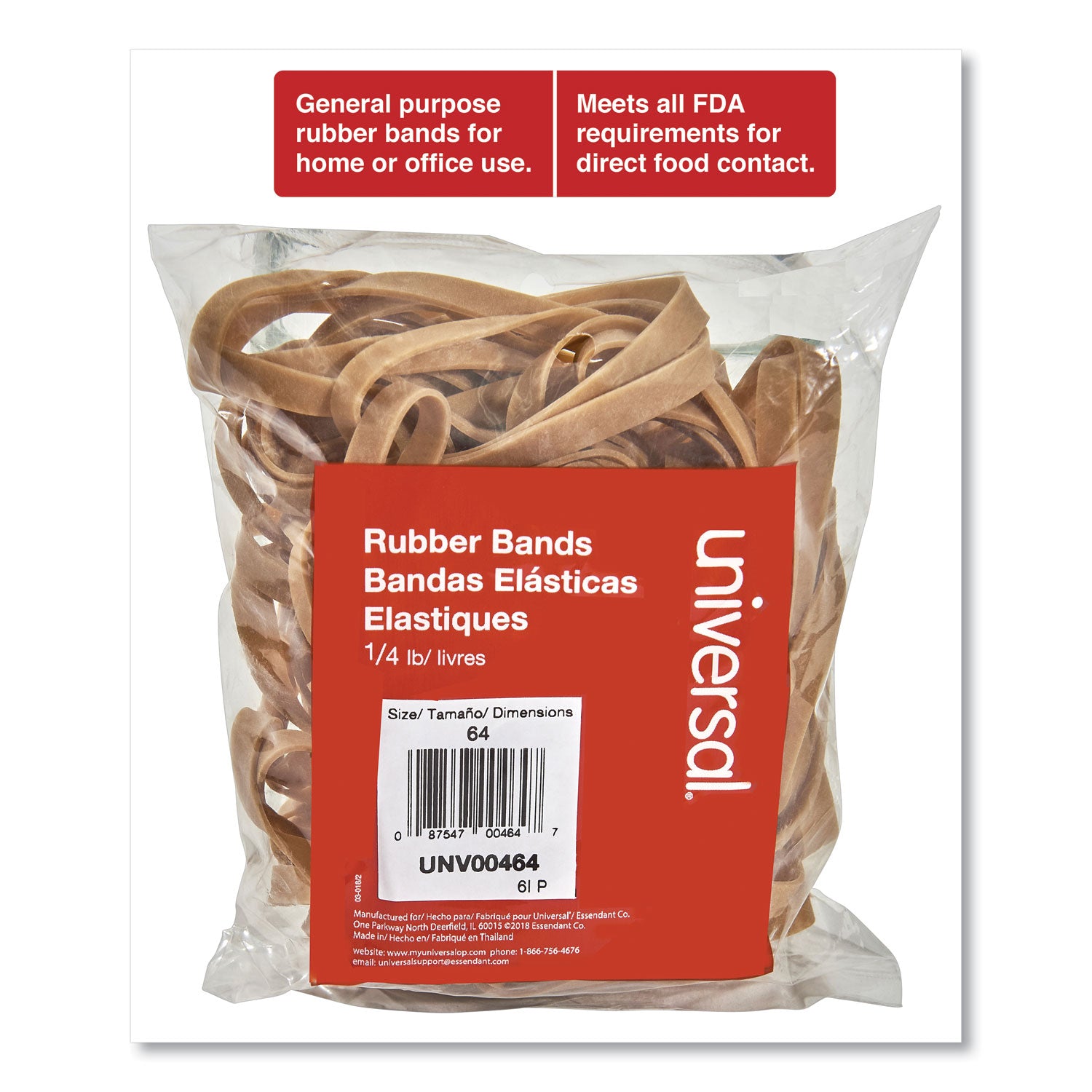 Universal® Rubber Bands, Size 64, 0.04" Gauge, Beige, 4 Oz Box, 80/pack