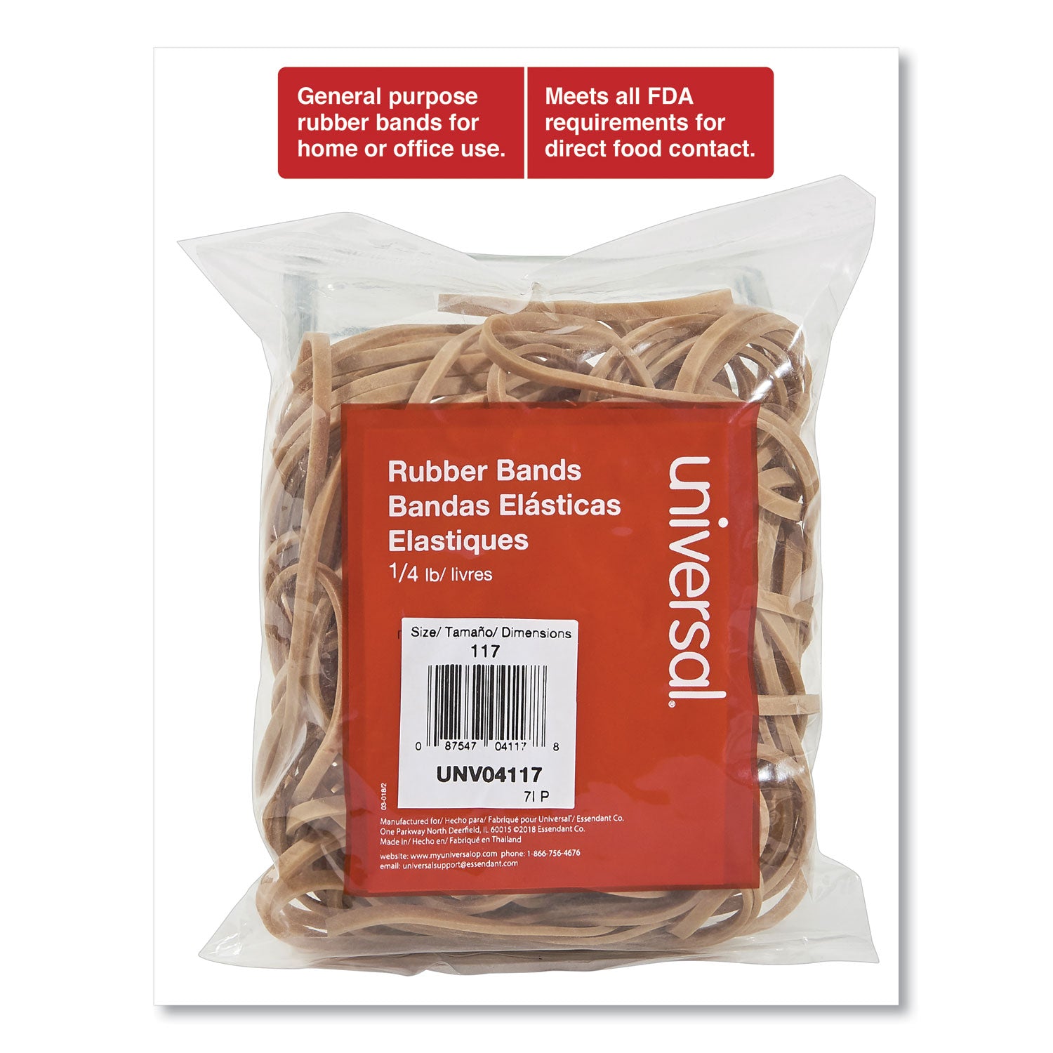 Universal® Rubber Bands, Size 117, 0.06" Gauge, Beige, 4 Oz Box, 50/pack