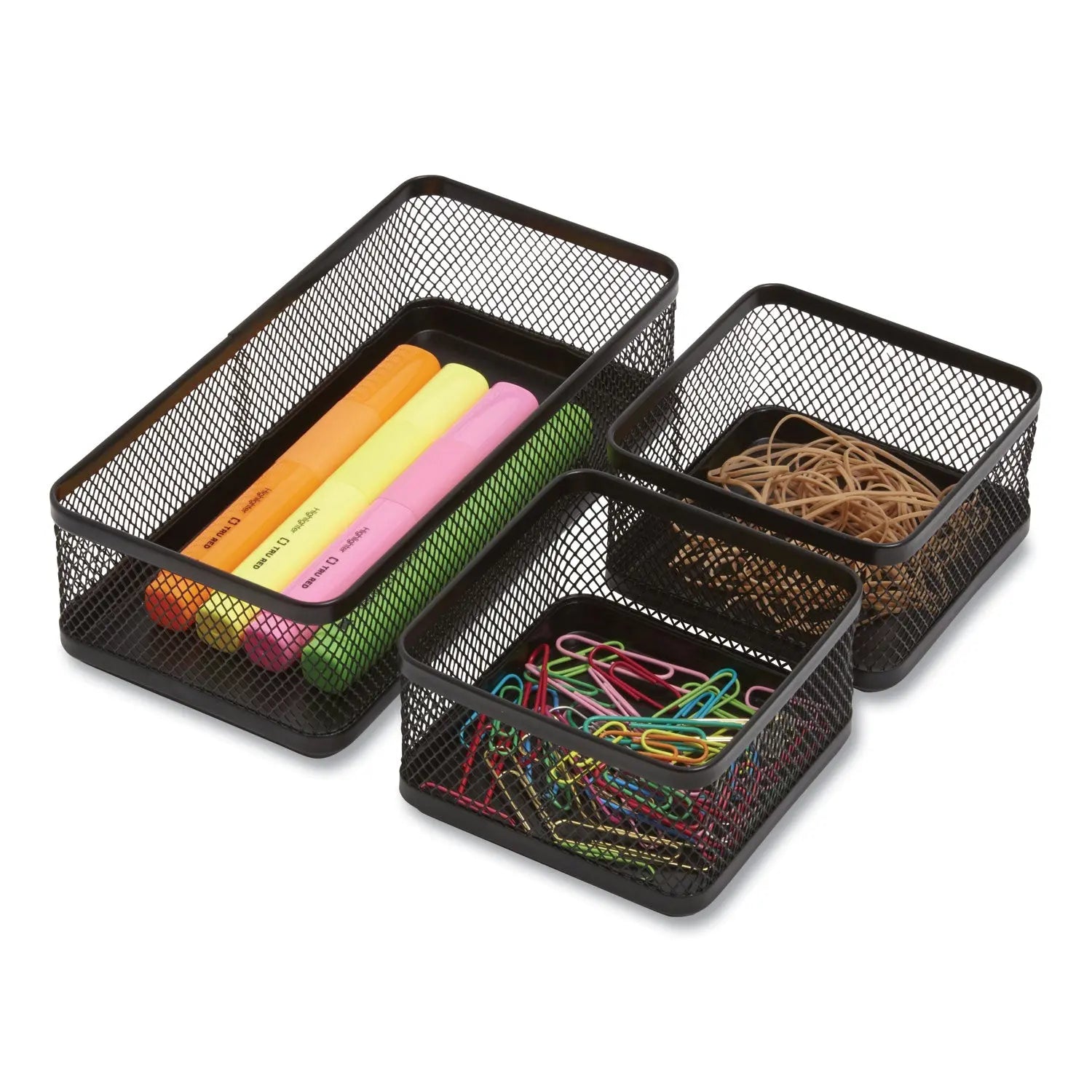 Three Compartment Stackable Wire Mesh Desk Organizer, 8.46 x 4.92 x 4.33, Black TRU RED™ Flipcost