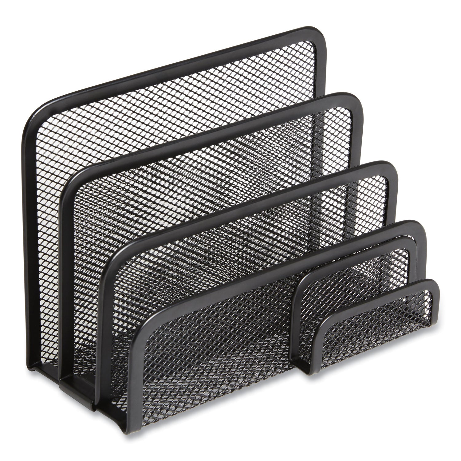 TRU RED™ Wire Mesh Mail Sorter With Business Card Holder, 4 Sections, #6 1/4 To #16 Envelopes, 5.59 X 3.93 X 7.55, Matte Black