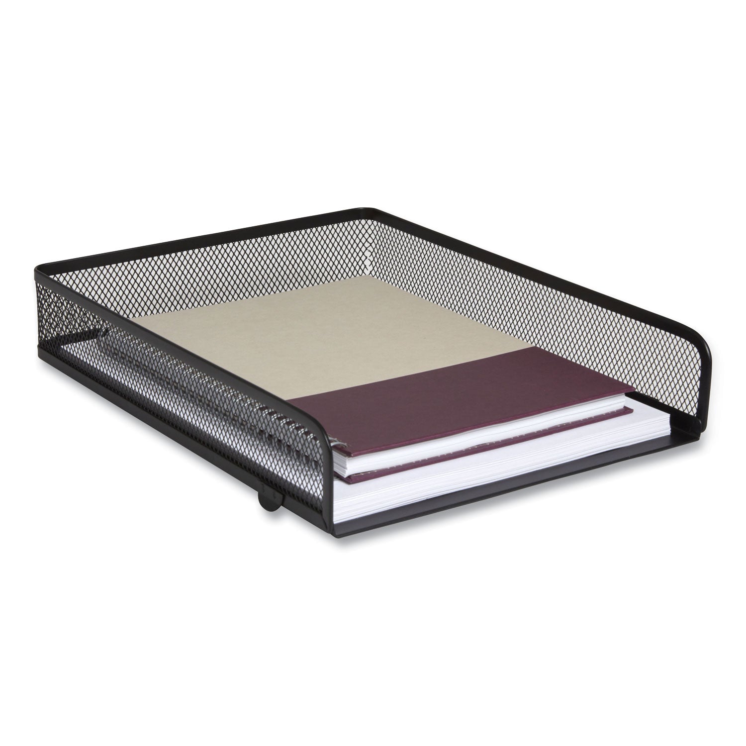 TRU RED™ Front-Load Stackable Wire Mesh Document Tray, 1 Section, Letter-Size, 9.37 x 12.48 x 2.32, Matte Black