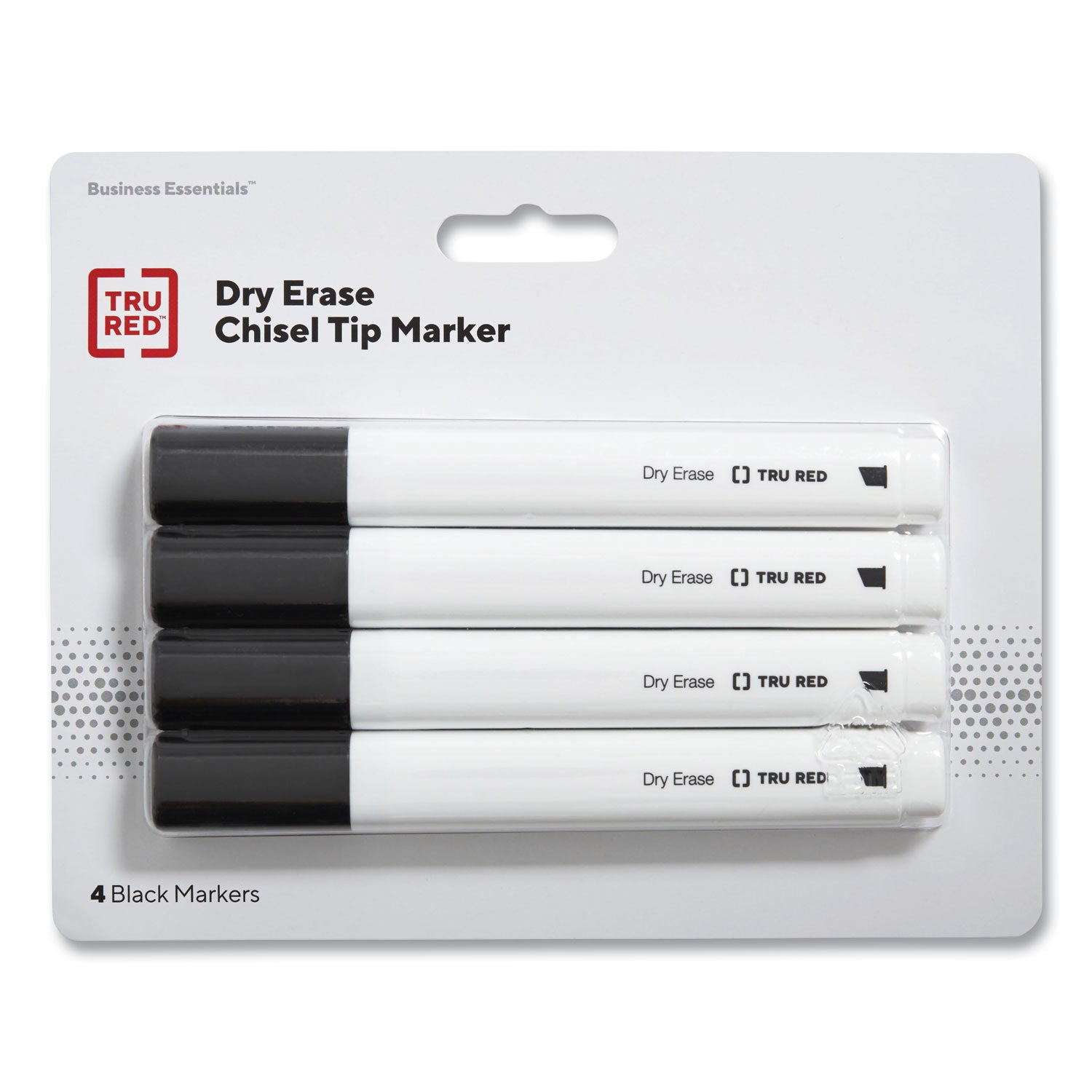 TRU RED™ Dry Erase Marker, Tank-Style, Medium Chisel Tip, Black, 4/Pack