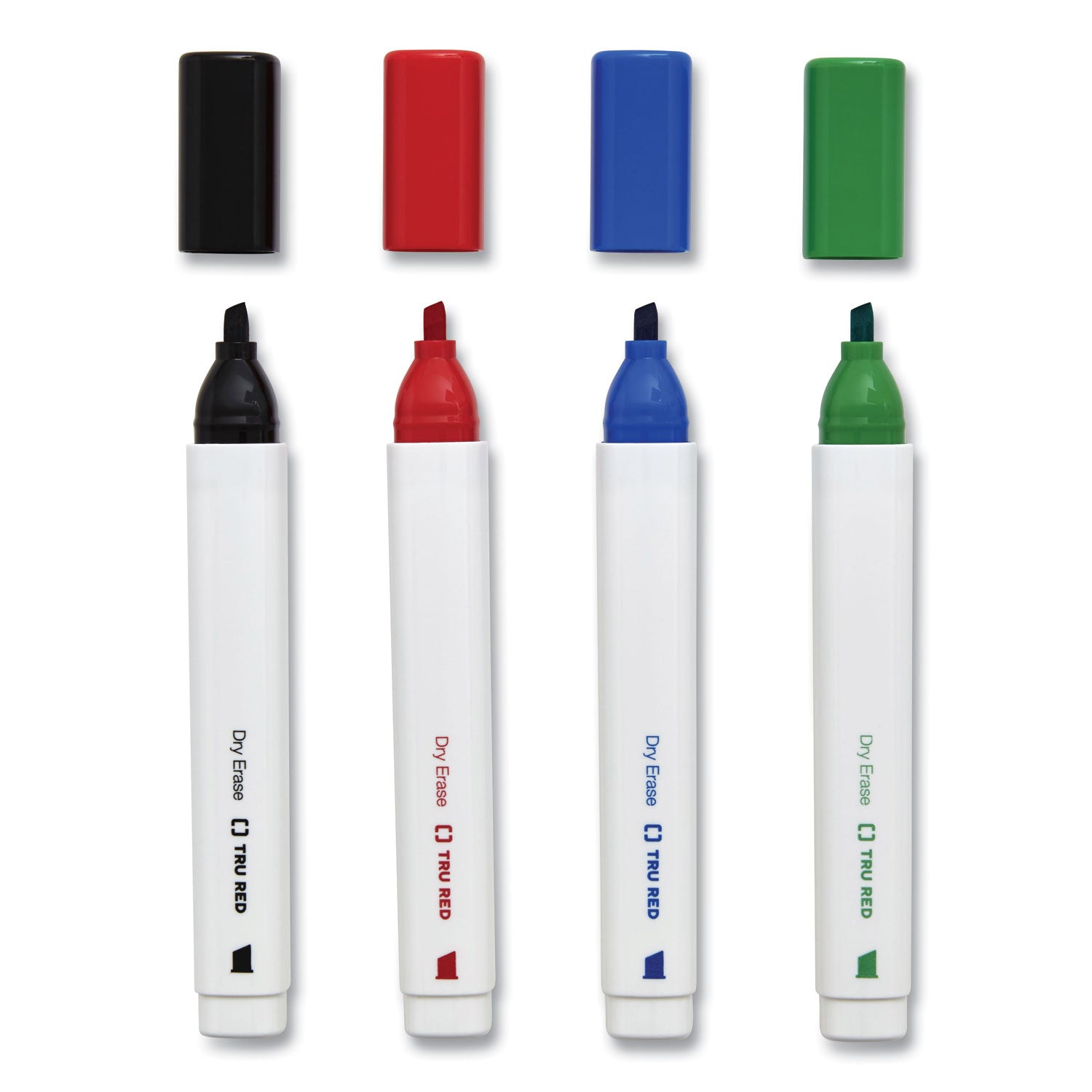 TRU RED™ DRY ERASE MARKER, TANK-STYLE, MEDIUM CHISEL TIP, ASSORTED COLORS, 4/PACK
