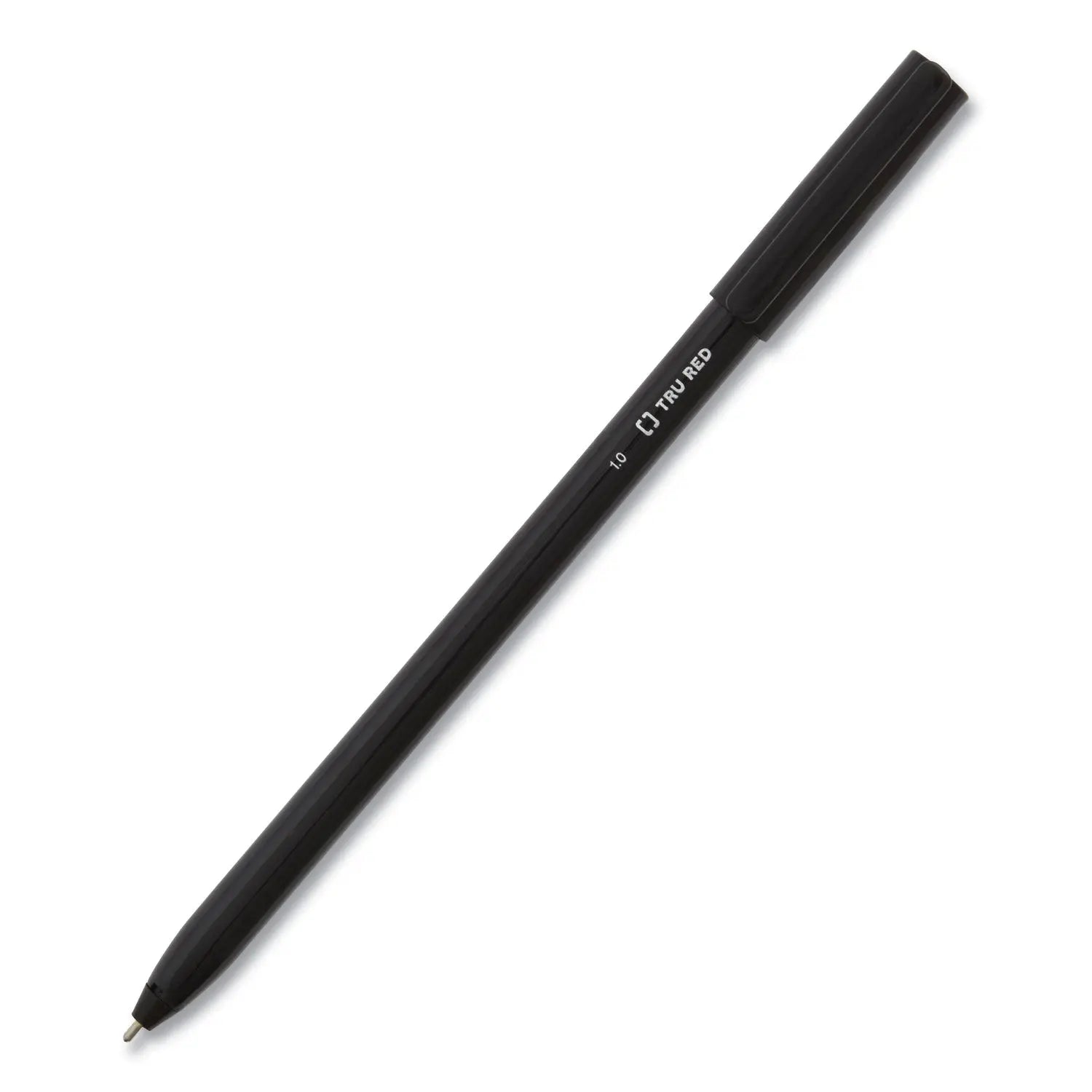 Ballpoint Pen, Stick, Medium 1 mm, Black Ink, Black Barrel, Dozen TRU RED™ Flipcost