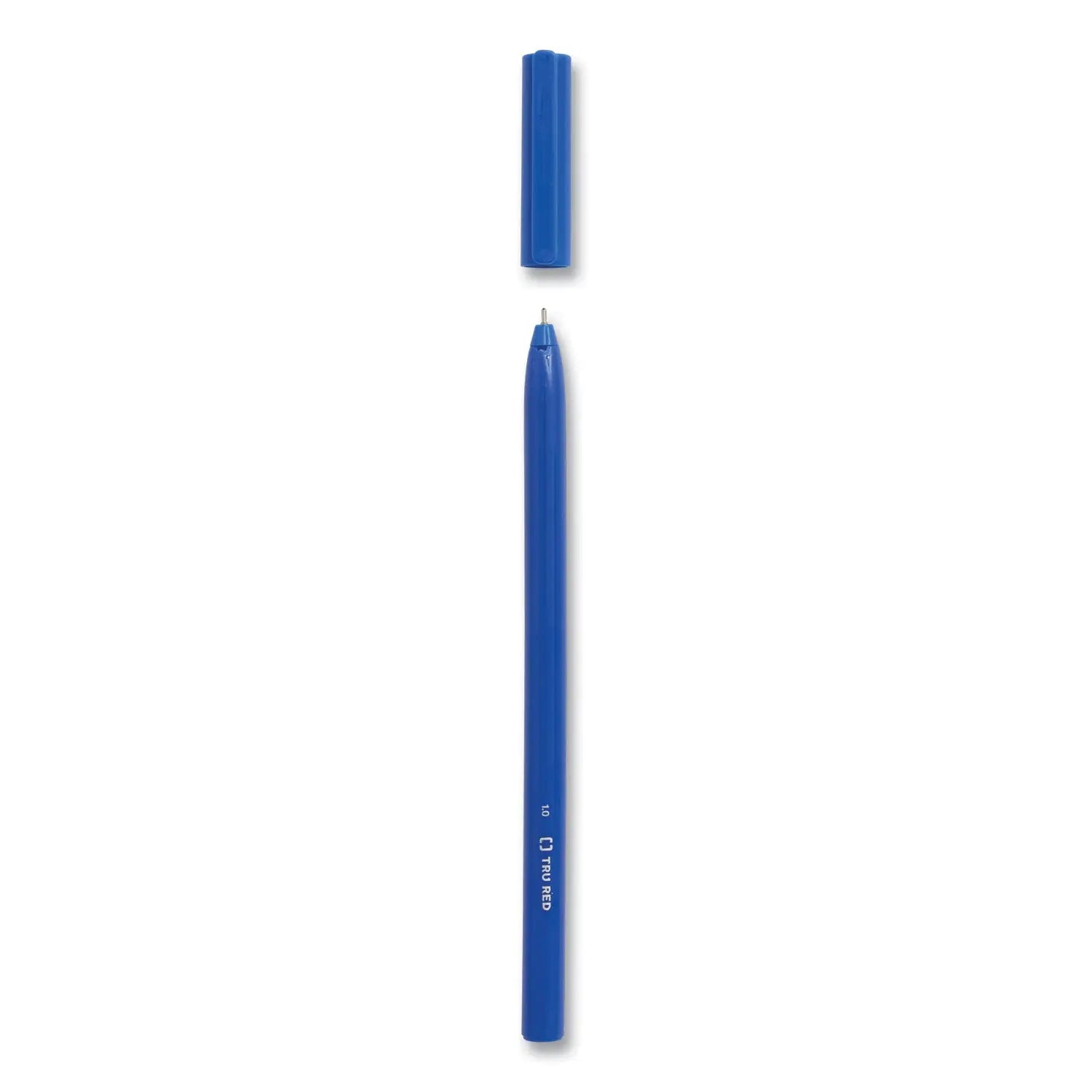 Ballpoint Pen, Stick, Medium 1 mm, Blue Ink, Blue Barrel, Dozen TRU RED™ Flipcost