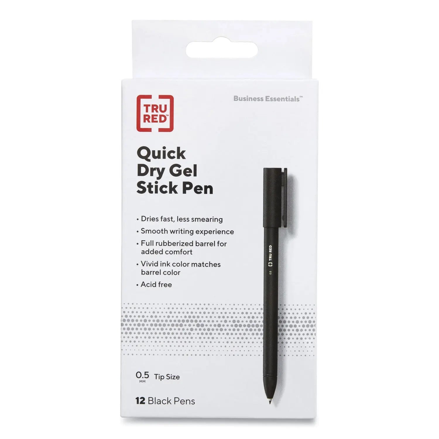 Quick Dry Gel Pen, Stick, Fine 0.5 mm, Black Ink, Black Barrel, Dozen TRU RED™ Flipcost