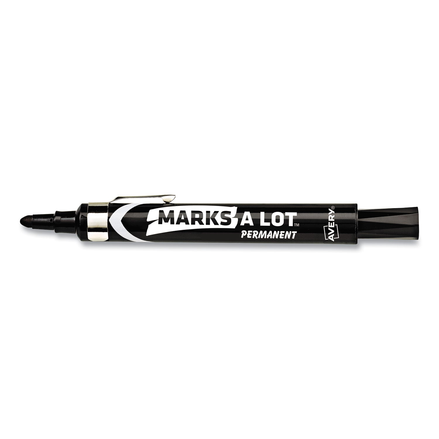 Avery® Marks A Lot Large Desk-Style Permanent Marker With Metal Pocket Clip, Broad Bullet Tip, Black, Dozen (24878)