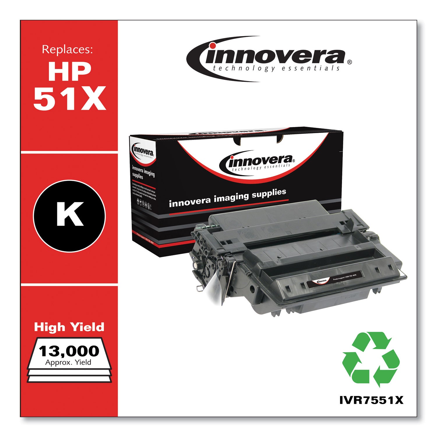 Innovera® Remanufactured Black High-Yield Toner, Replacement for 51X (Q7551X), 13,000 Page-Yield