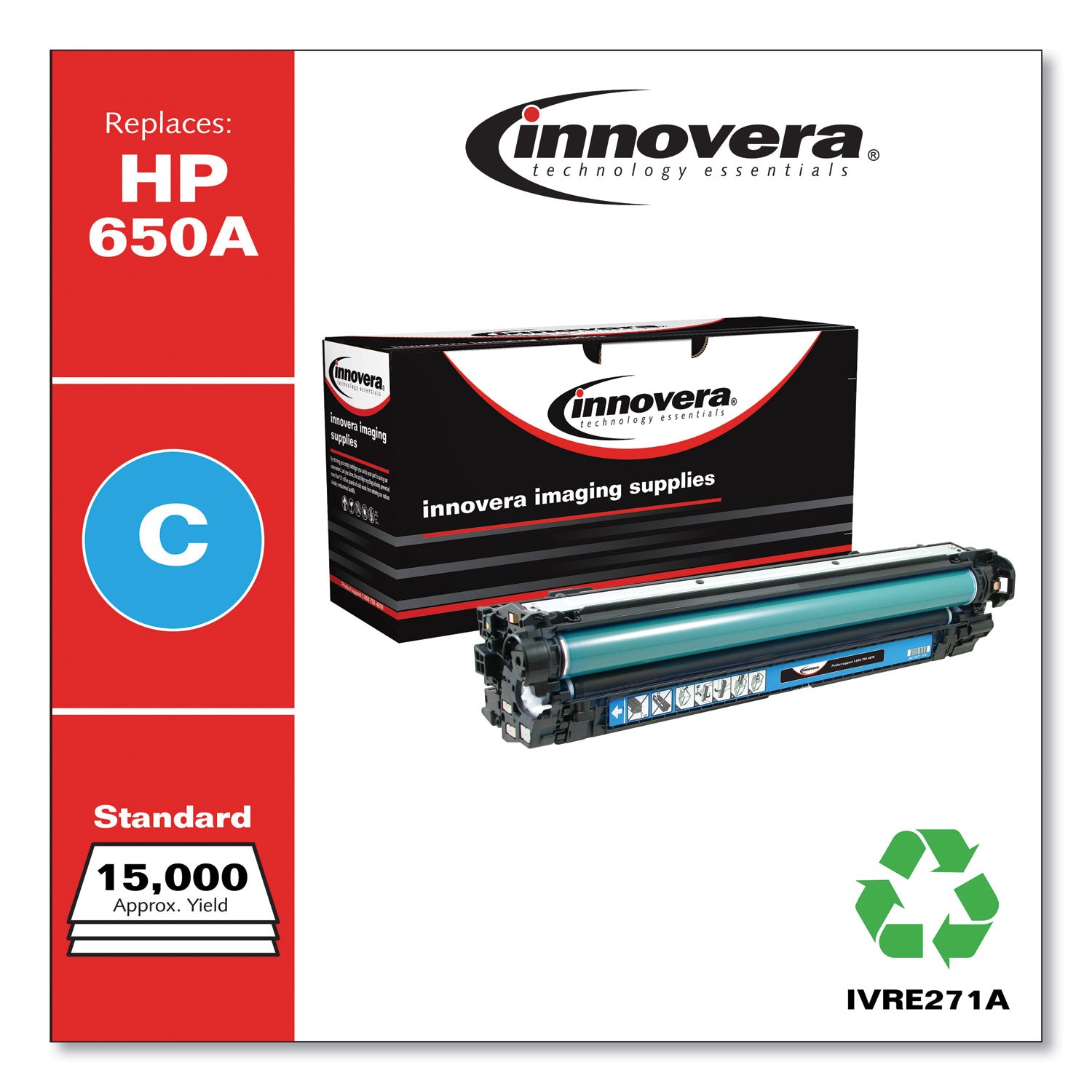 Innovera® Remanufactured Cyan Toner, Replacement for 650A (CE271A), 15,000 Page-Yield