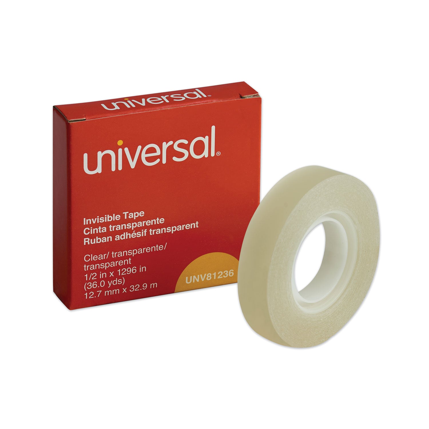 Universal® Invisible Tape, 1" Core, 0.5" X 36 Yds, Clear