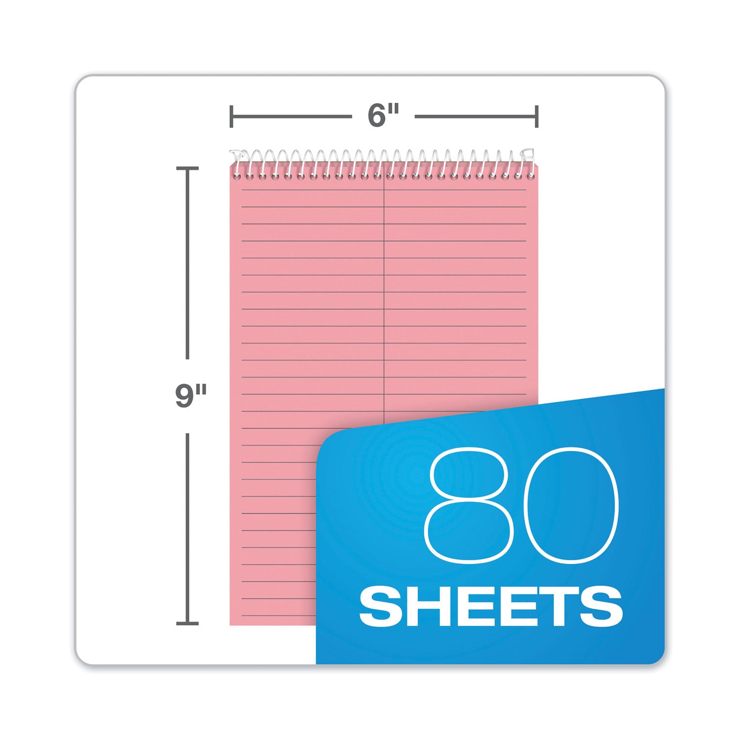 TOPS™ Prism Steno Pads, Gregg Rule, Pink Cover, 80 Pink 6 X 9 Sheets, 4/pack