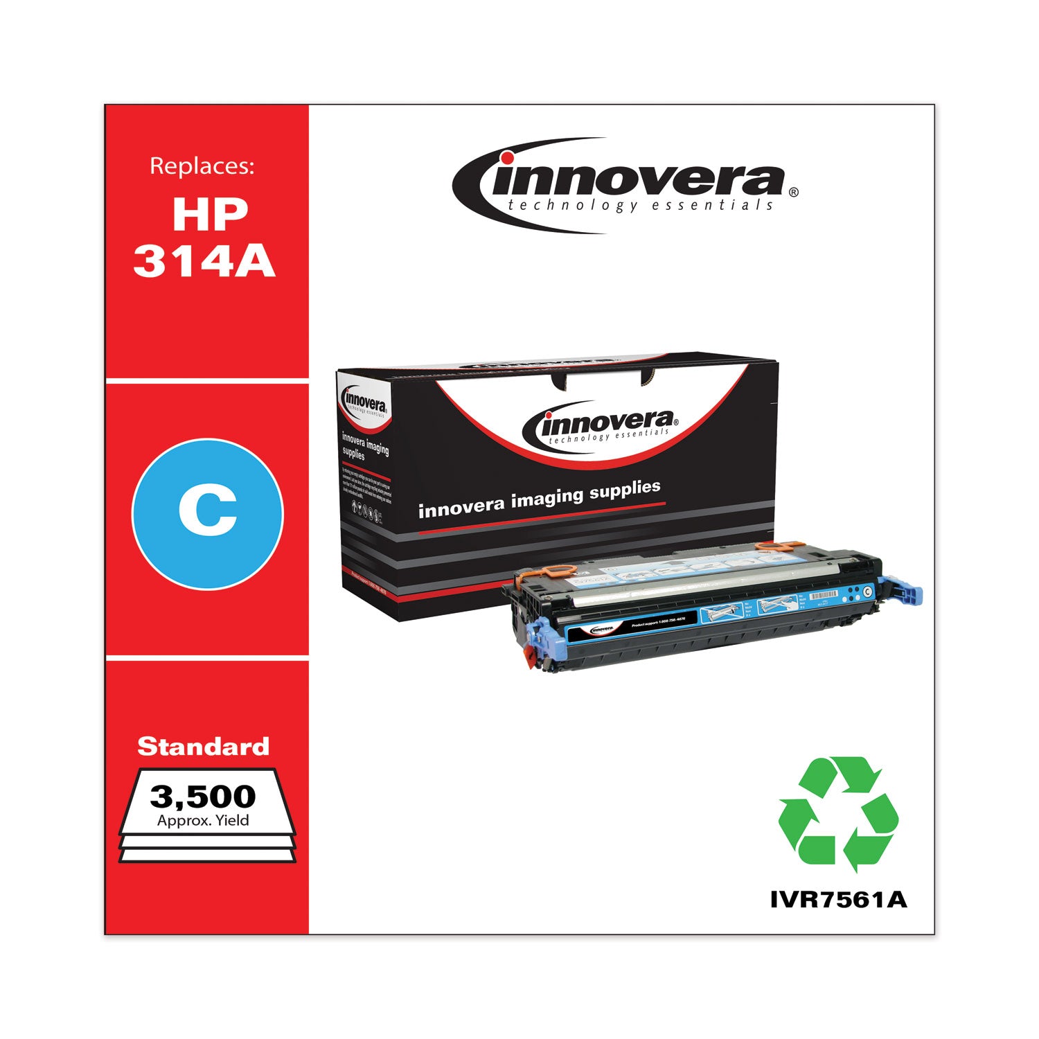 Innovera® Remanufactured Cyan Toner, Replacement for 314A (Q7561A), 3,500 Page-Yield