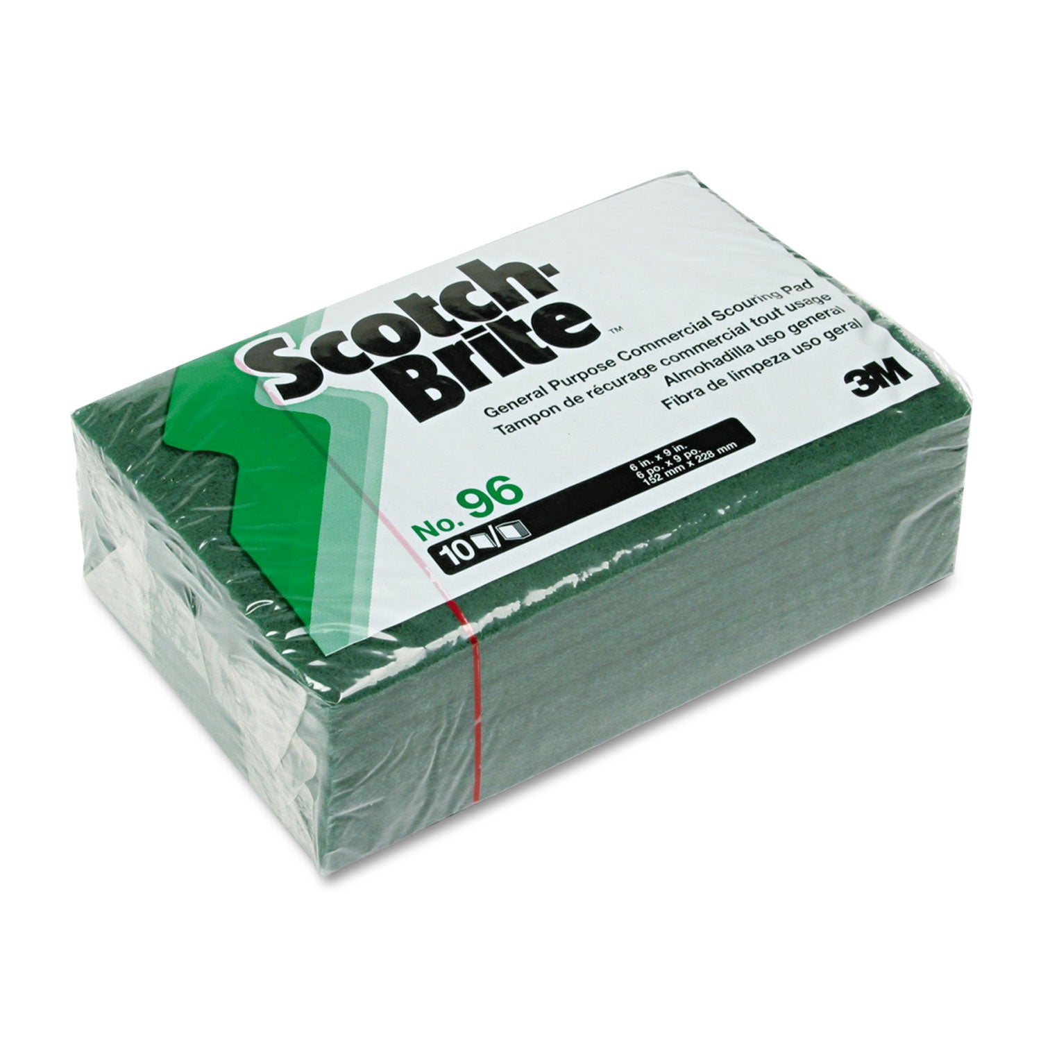 Scotch-Brite™ PROFESSIONAL Commercial Scouring Pad 96, 6 X 9, Green, 10/pack