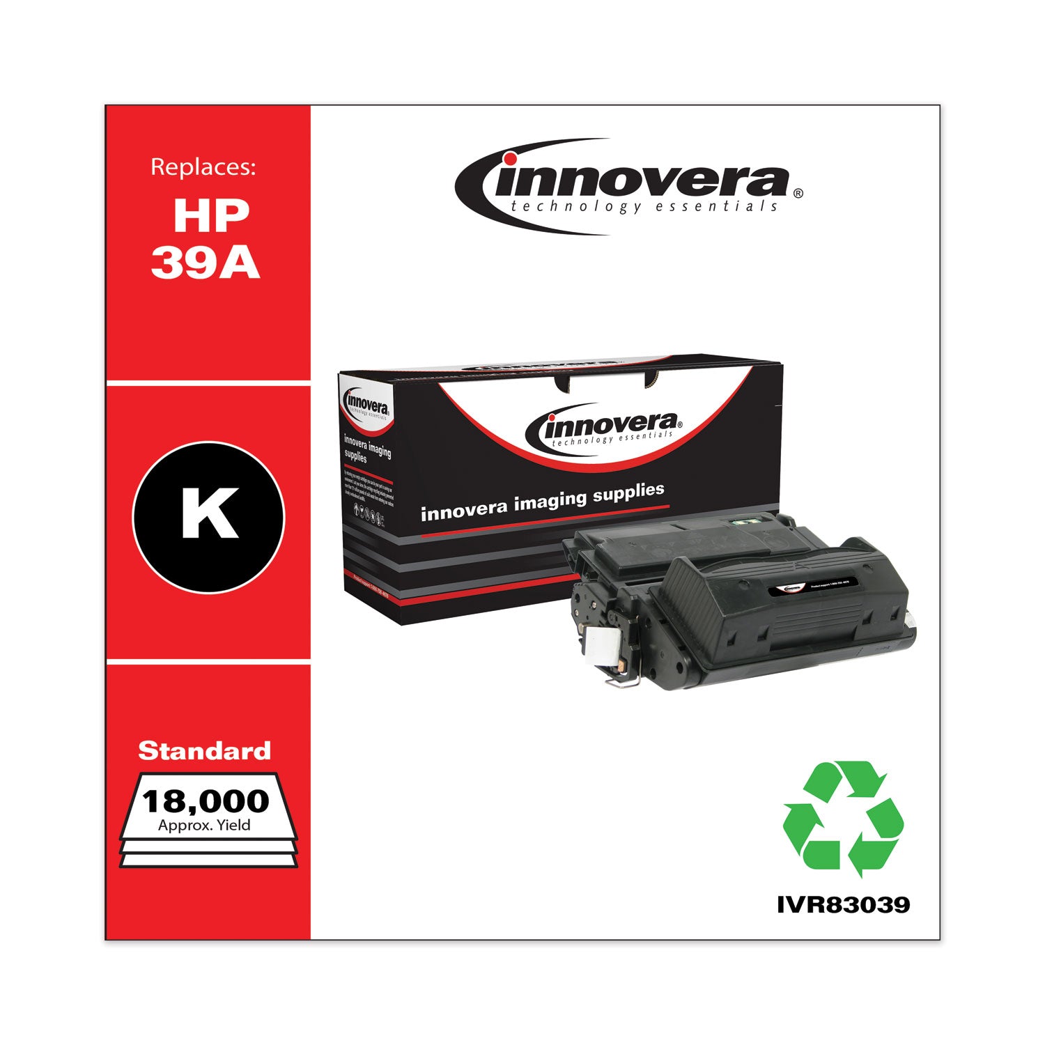 Innovera® Remanufactured Black Toner, Replacement for 39A (Q1339A), 18,000 Page-Yield