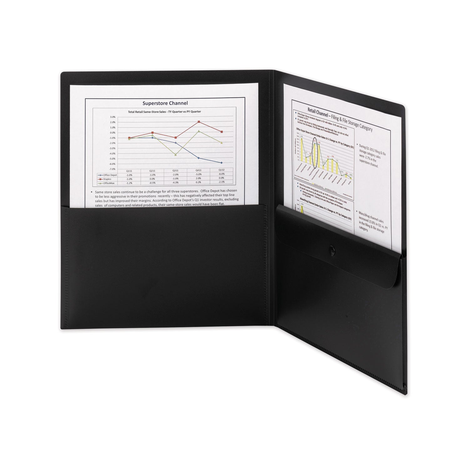 Smead Poly Two-Pocket Folder With Snap Closure Security Pocket, 100-Sheet Capacity, 11 X 8.5, Black, 5/pack