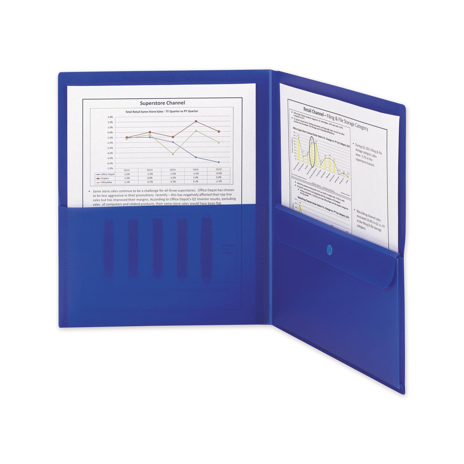 Smead Poly Two-Pocket Folder With Security Pocket, 11 X 8 1/2, Blue, 5/pack