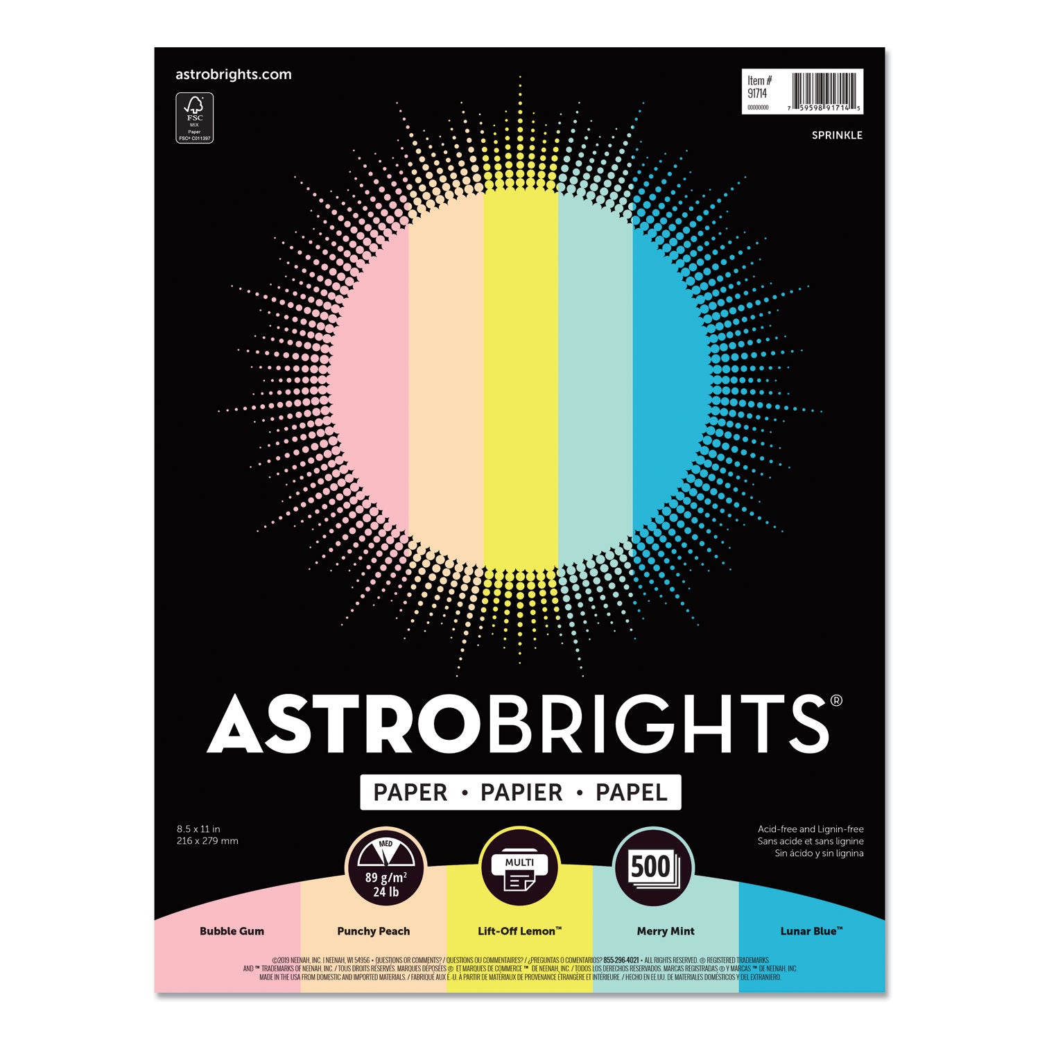 Astrobrights® Color Paper, 24 lb Bond Weight, 8.5 x 11, Assorted Colors, 500/Ream