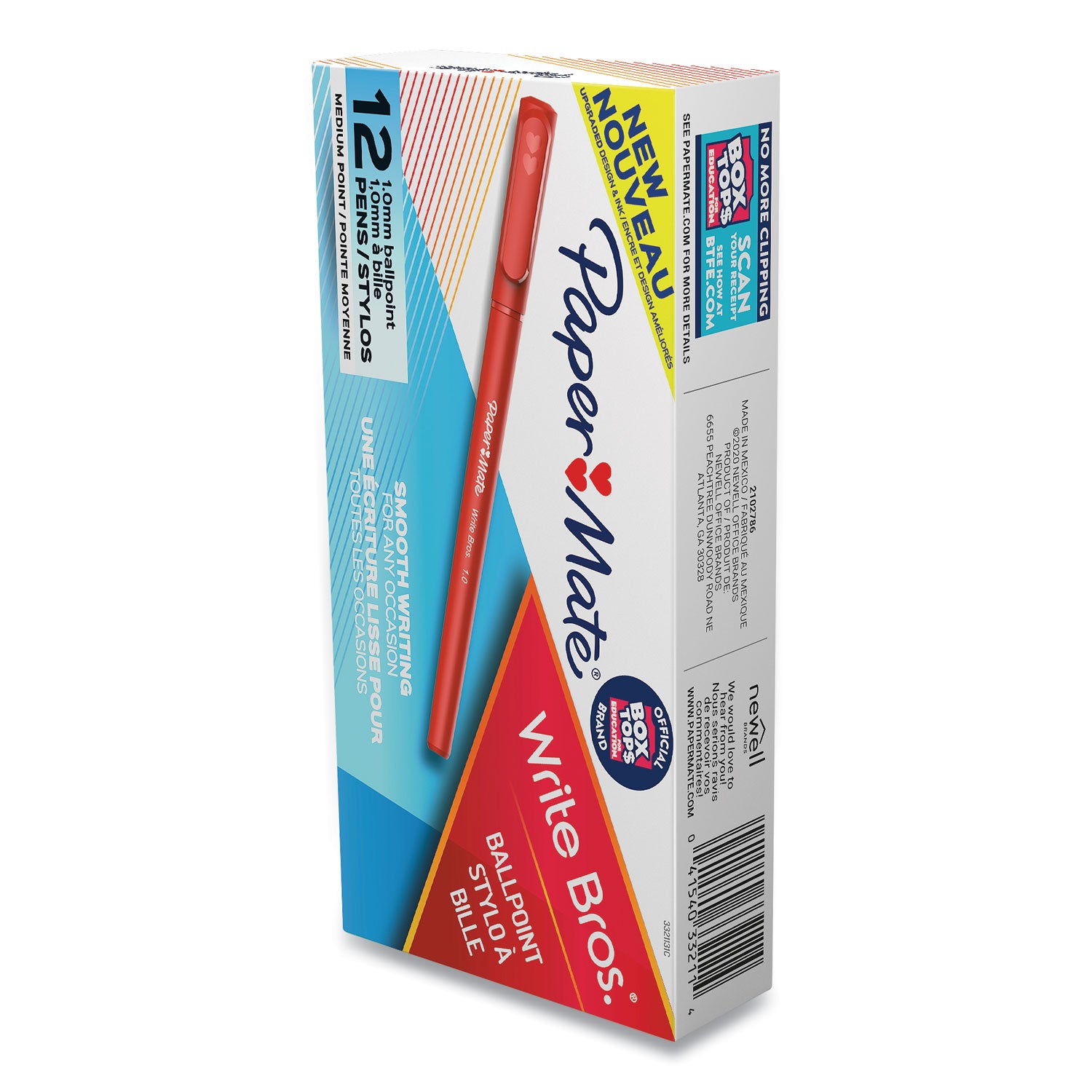 Paper Mate® Write Bros. Ballpoint Pen, Stick, Medium 1 Mm, Red Ink, Red Barrel, Dozen