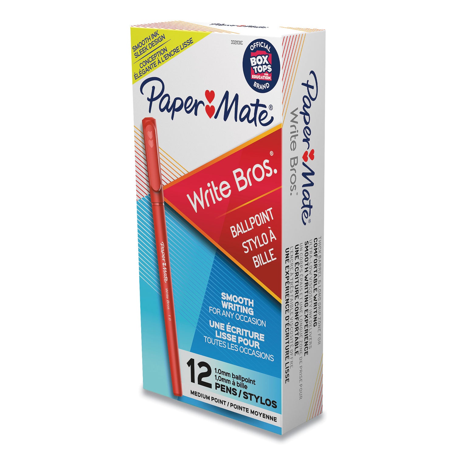 Paper Mate® Write Bros. Ballpoint Pen, Stick, Medium 1 Mm, Red Ink, Red Barrel, Dozen