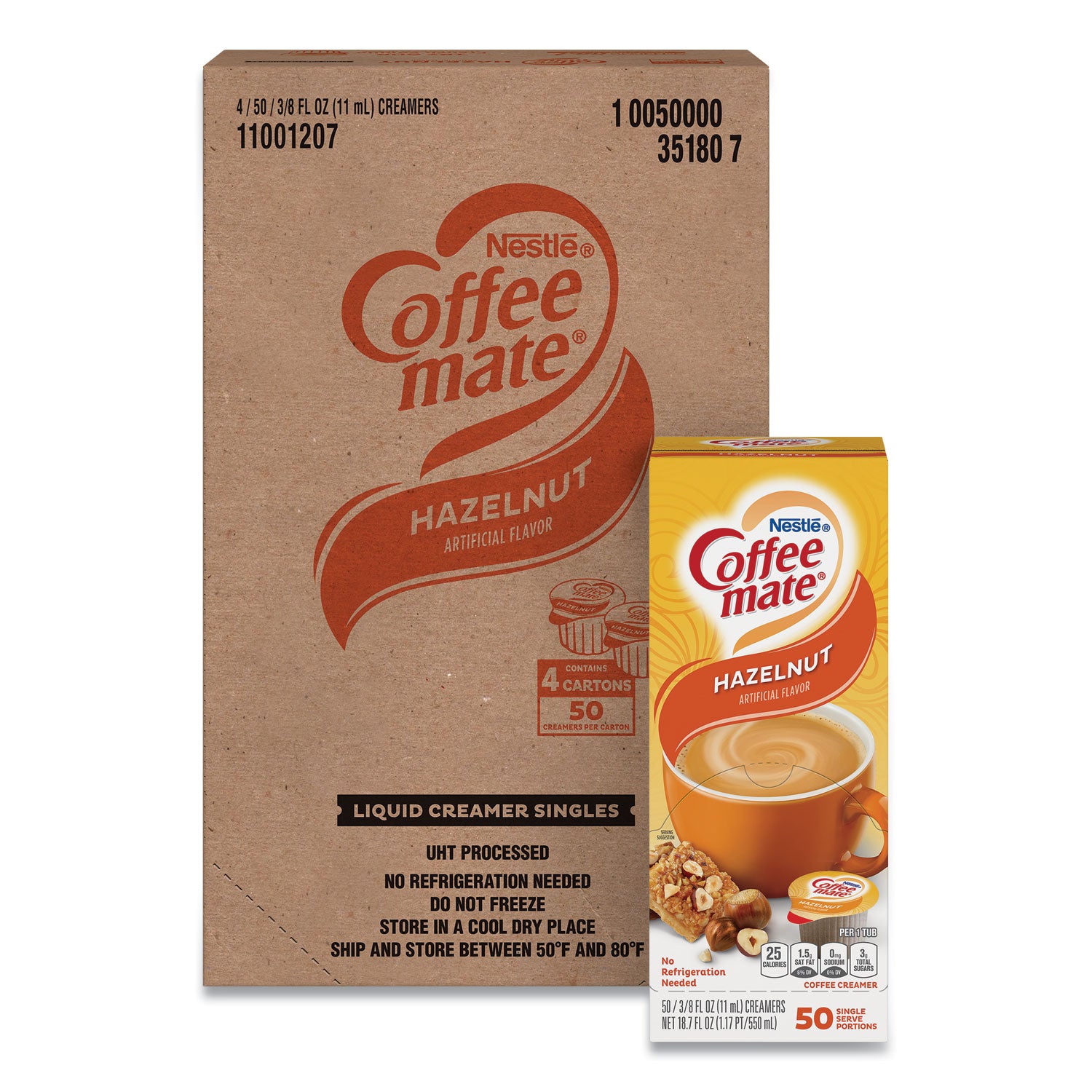 Coffee mate® Liquid Coffee Creamer, Hazelnut, 0.38 oz Mini Cups, 50/Box, 4 Boxes/Carton