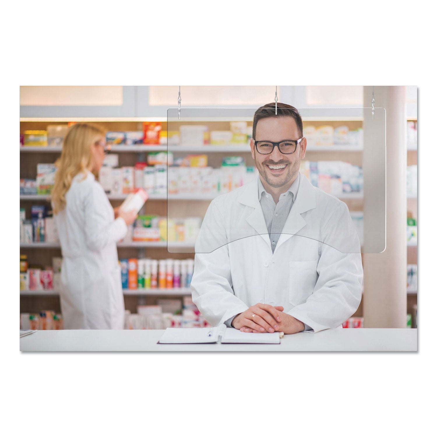 deflecto® Hanging Barrier, 23.75" X 23.75", Polycarbonate, Clear, 2/carton