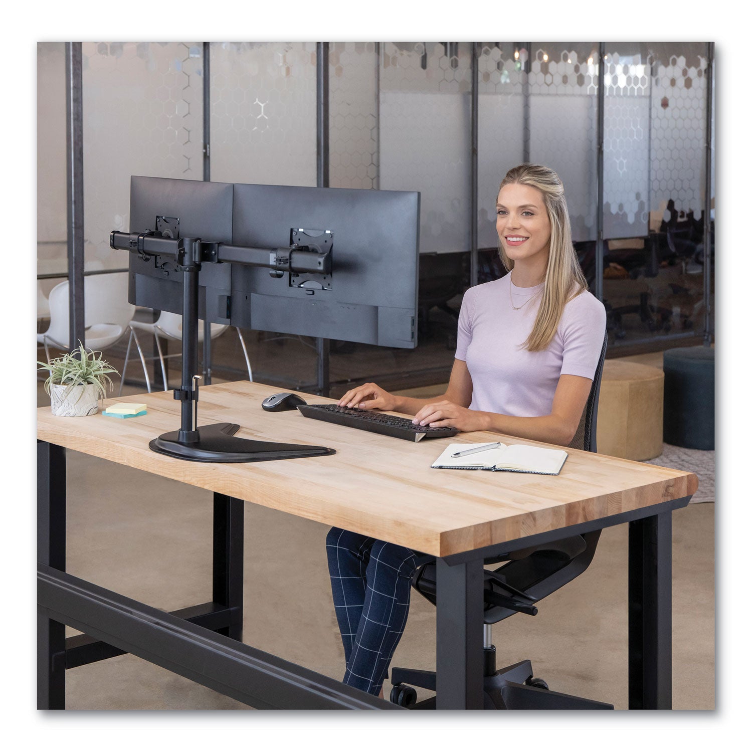 Fellowes® Professional Series Freestanding Dual Horizontal Monitor Arm, For 30" Monitors, 35.75" X 11" X 18.25", Black, Supports 17 Lb