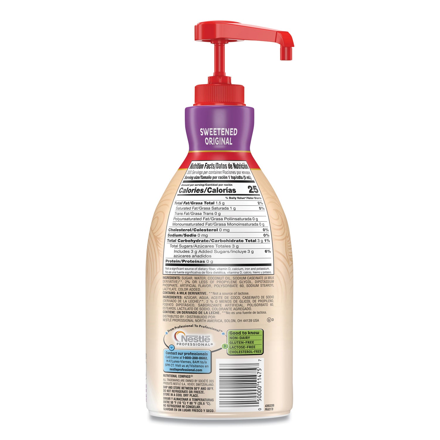 Coffee mate® Liquid Coffee Creamer, Sweetened Original, 1.5 L Pump Bottle, 2/Carton