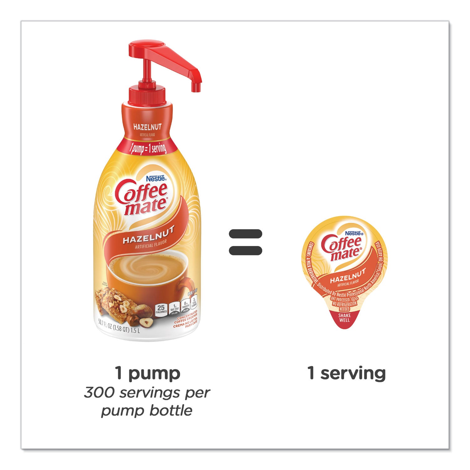 Coffee mate® Liquid Coffee Creamer, Hazelnut, 1.5 L Pump Bottle, 2/Carton