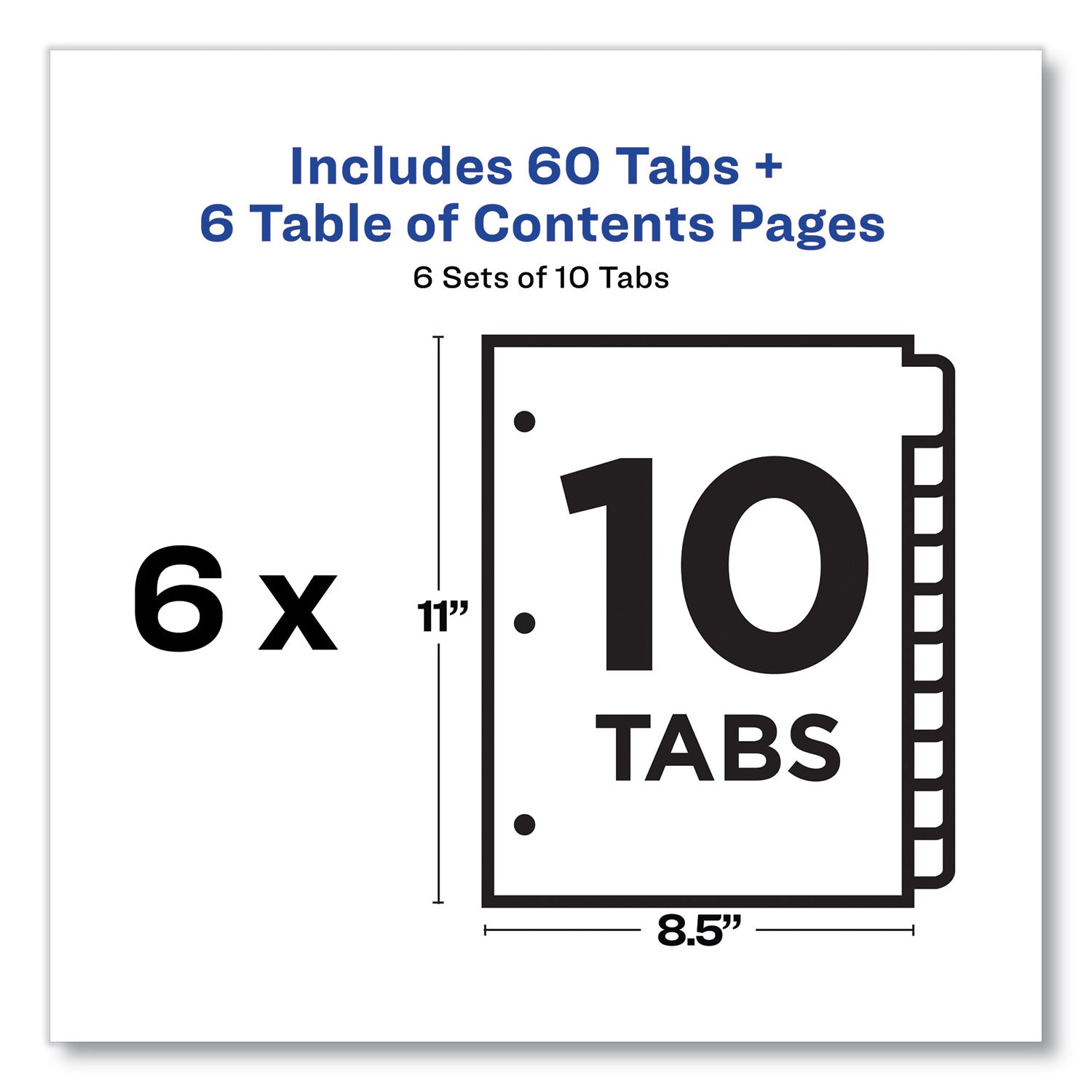 Avery® customizable table of contents ready index black and white dividers, 10-tab, 1 to 10, 11 x 8.5, white, 6 sets