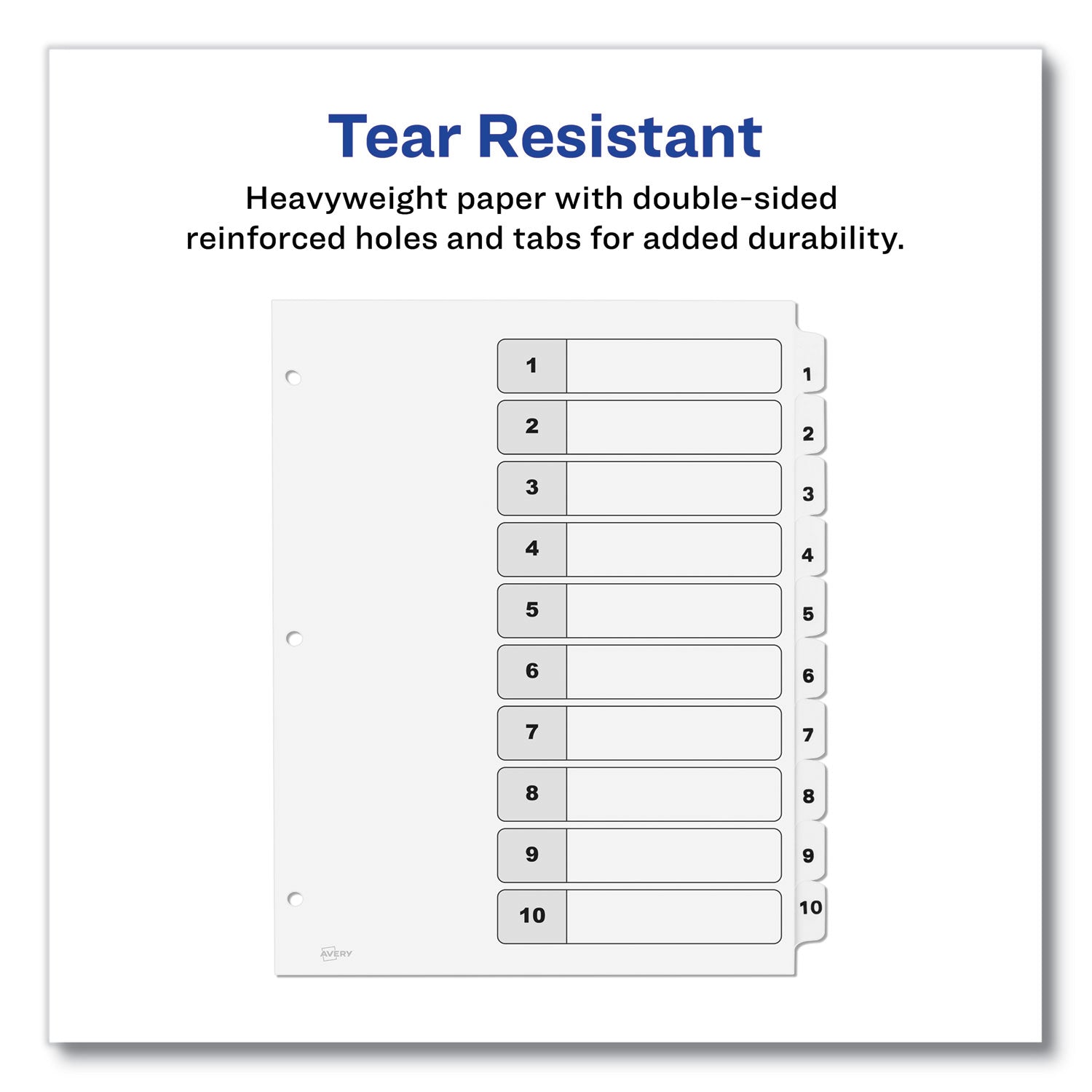 Avery® customizable table of contents ready index black and white dividers, 10-tab, 1 to 10, 11 x 8.5, white, 6 sets
