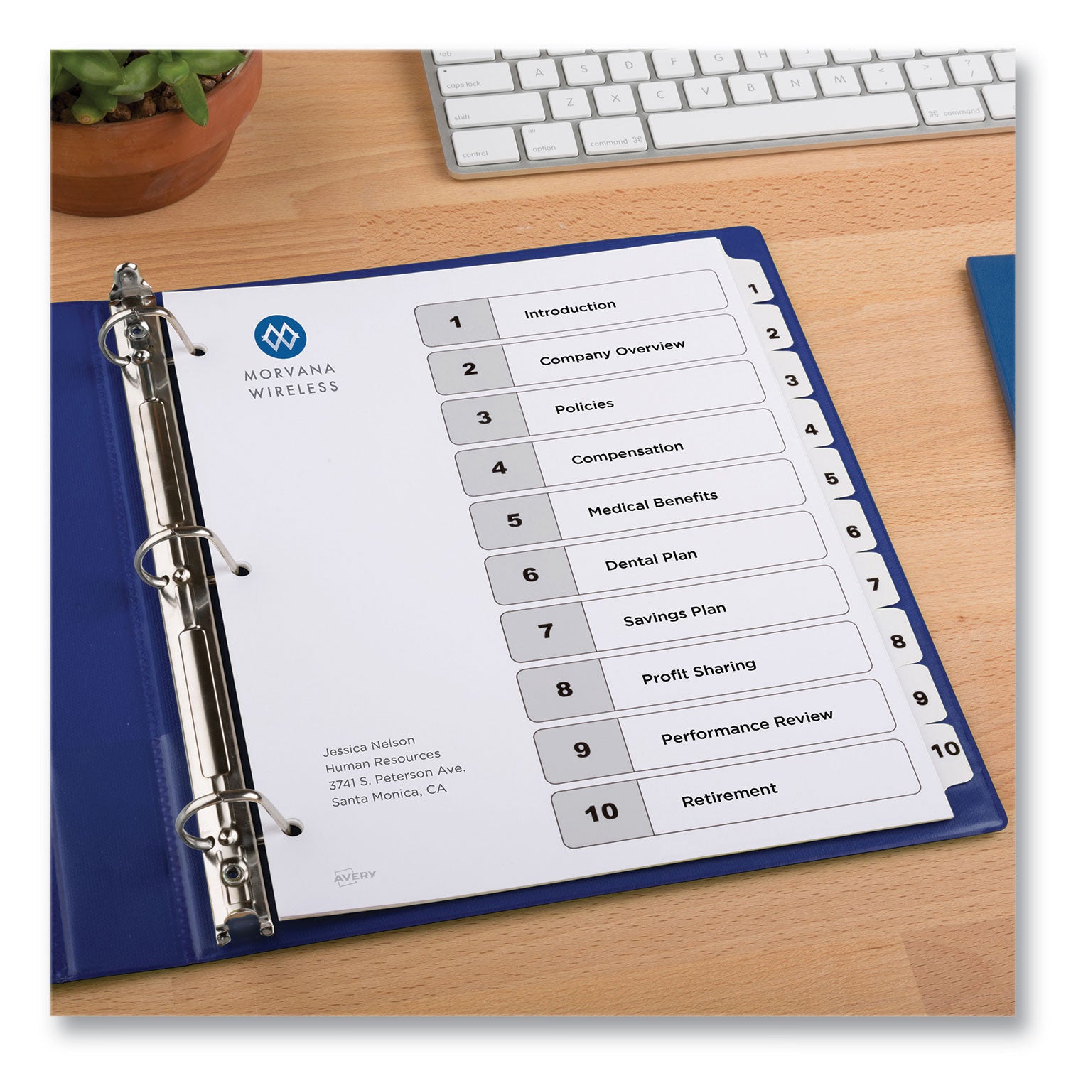 Avery® customizable table of contents ready index black and white dividers, 10-tab, 1 to 10, 11 x 8.5, white, 6 sets