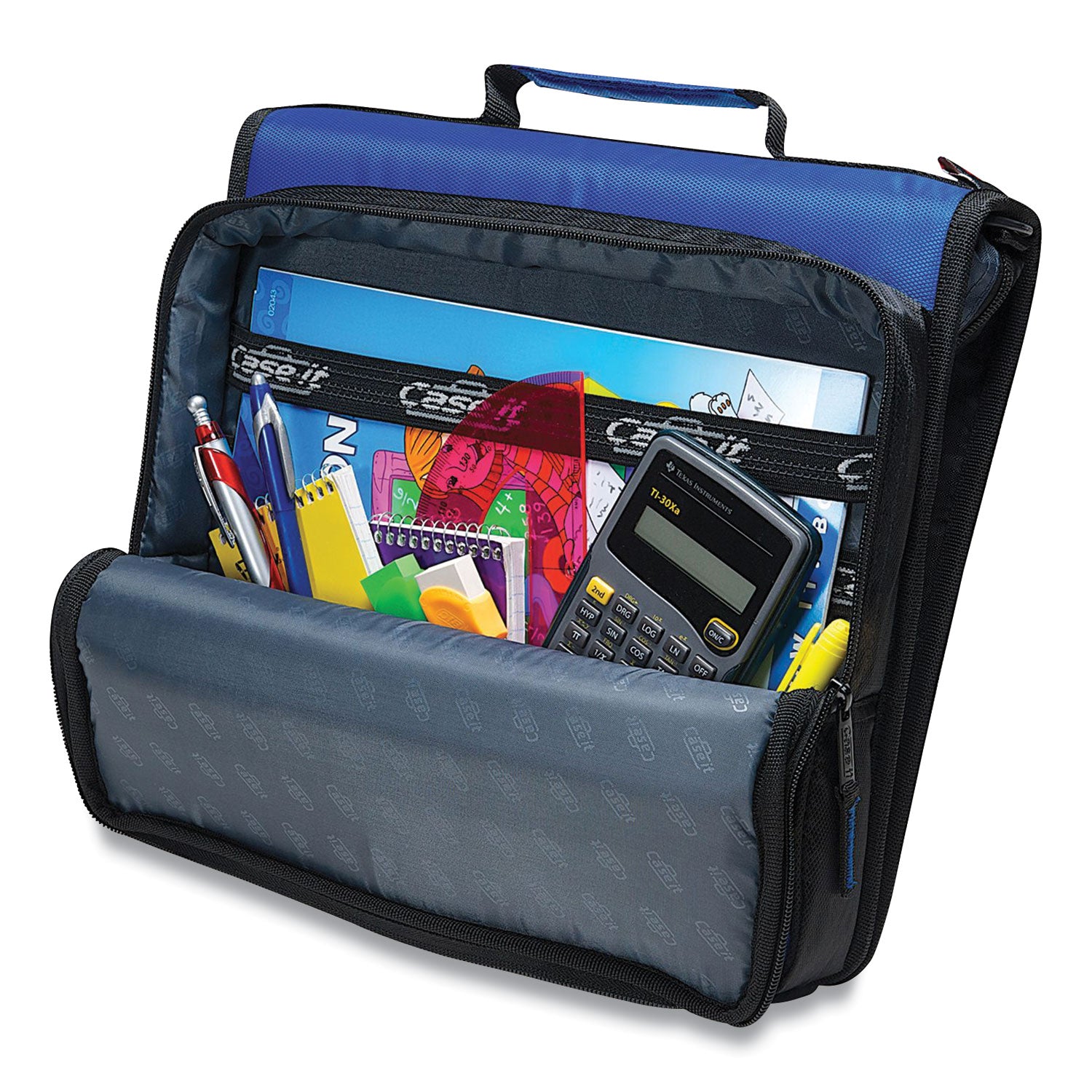 Case it™ Universal Zipper Binder, 3 Rings, 2" Capacity, 11 X 8.5, Blue/gray Accents