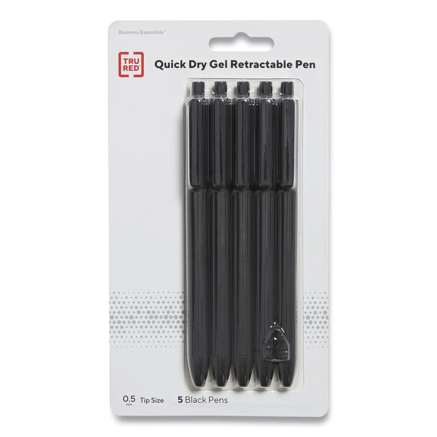 Quick Dry Gel Pen, Retractable, Fine 0.5 mm, Black Ink, Black Barrel, 5/Pack TRU RED™ Flipcost